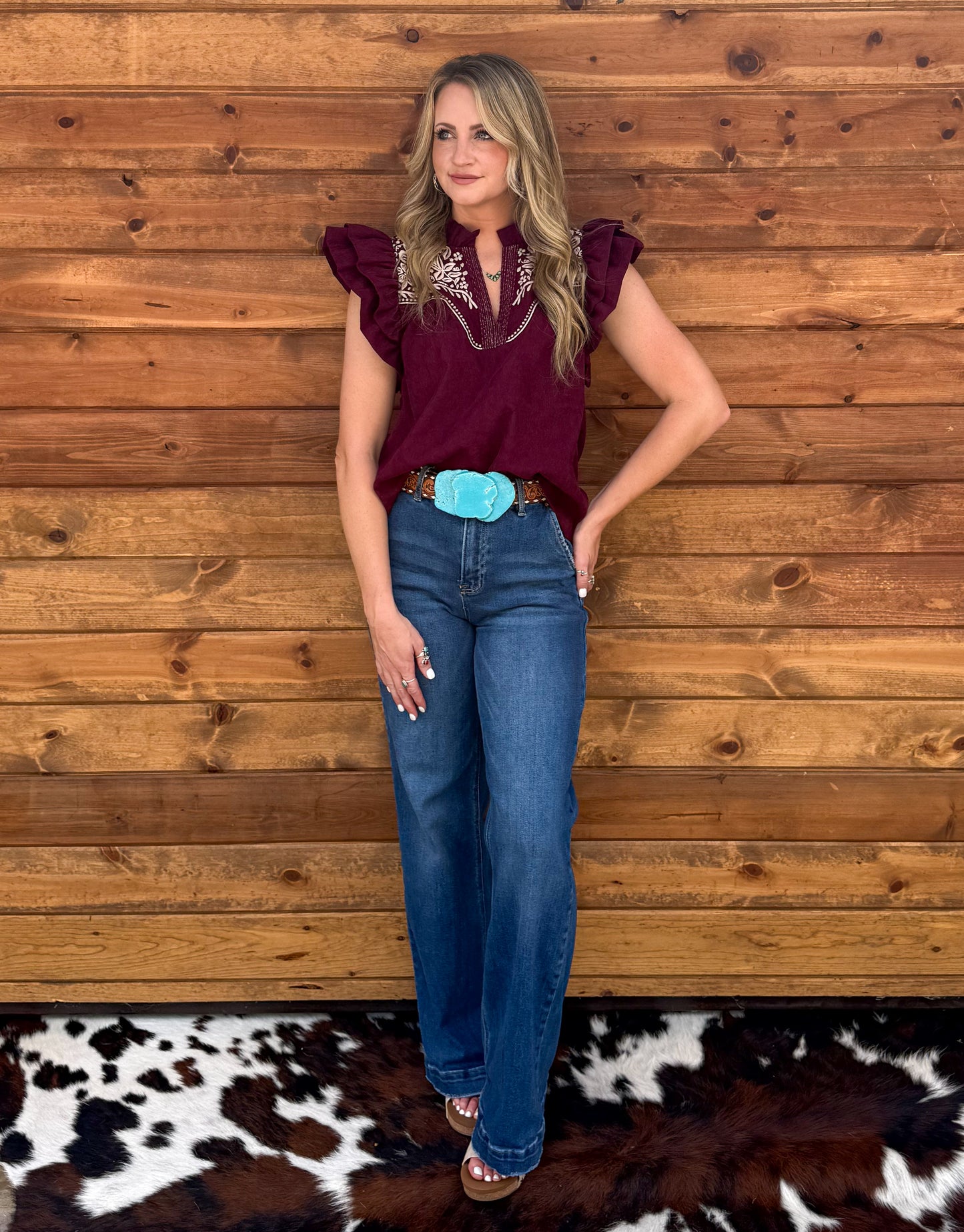 Bella Embroidered Blouse *Burgundy