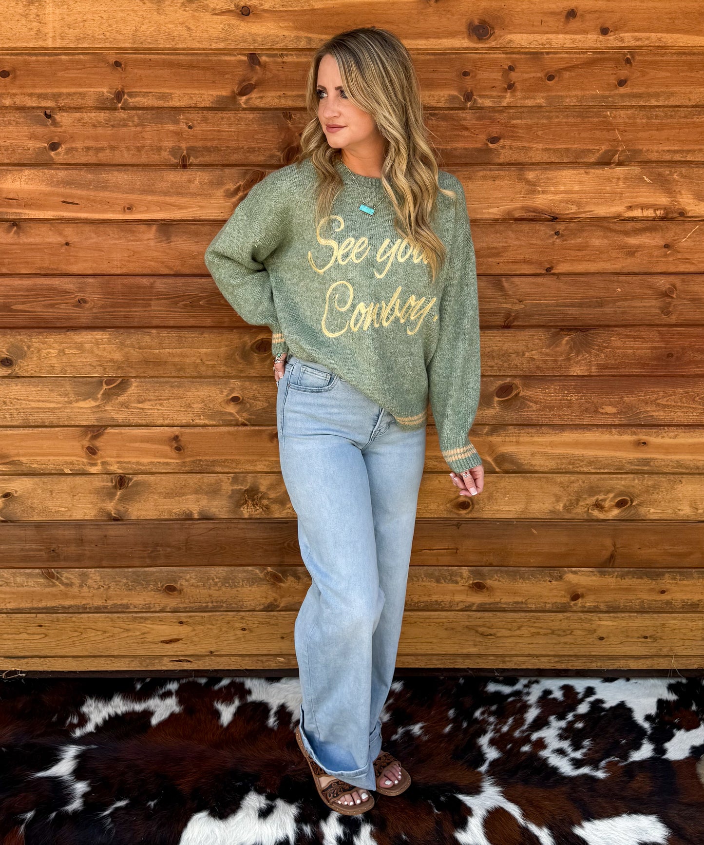See You Cowboy Sweater *Basil