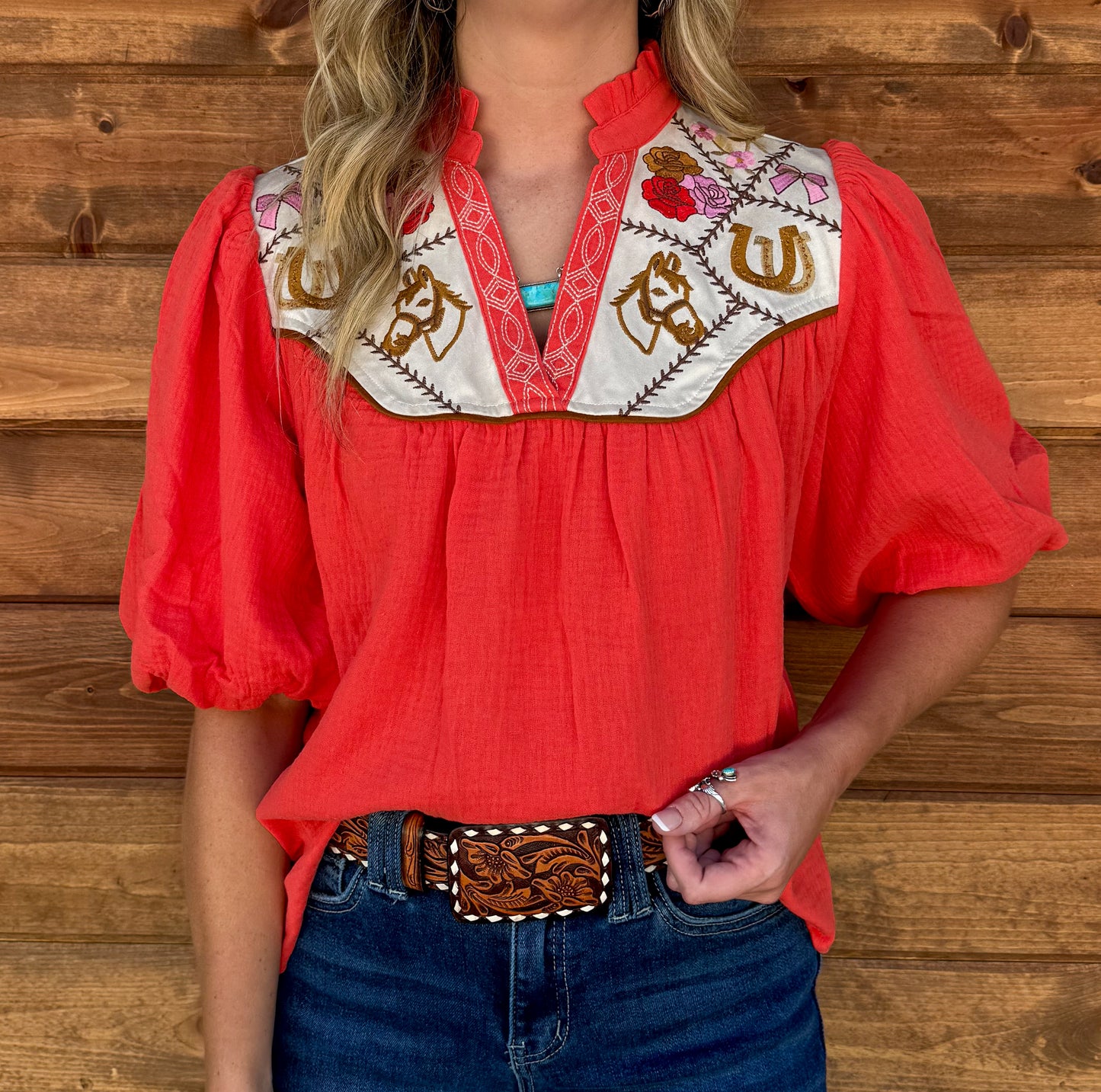 Western Embroidered Blouse *Orange