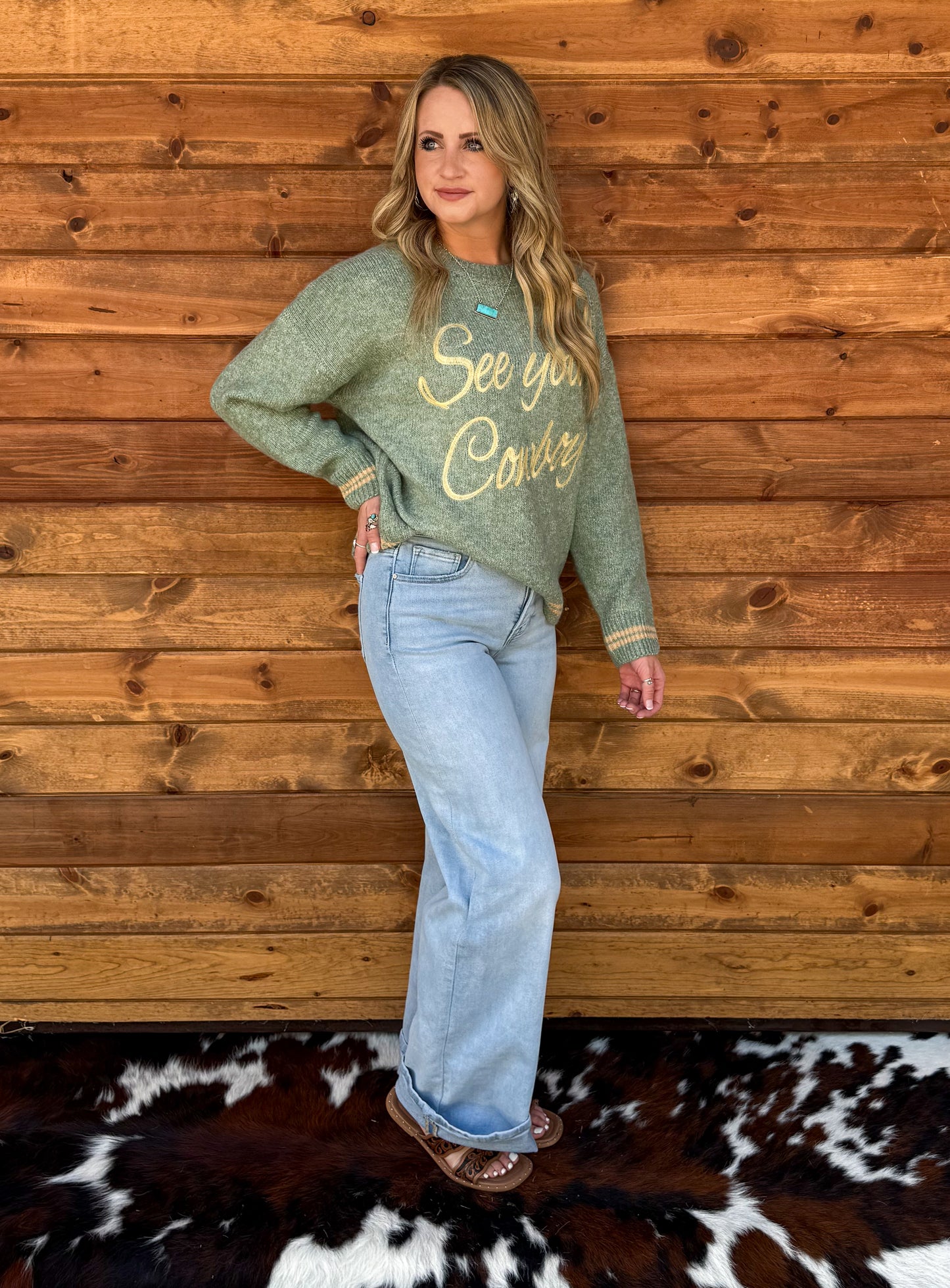 See You Cowboy Sweater *Basil