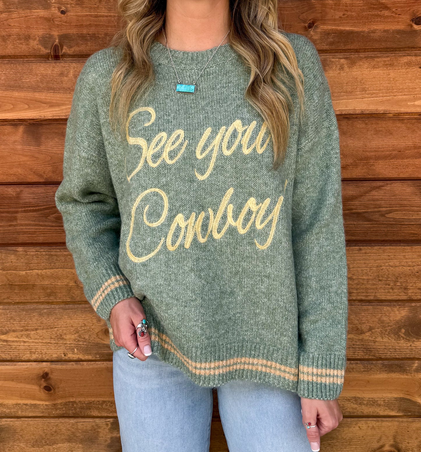 See You Cowboy Sweater *Basil