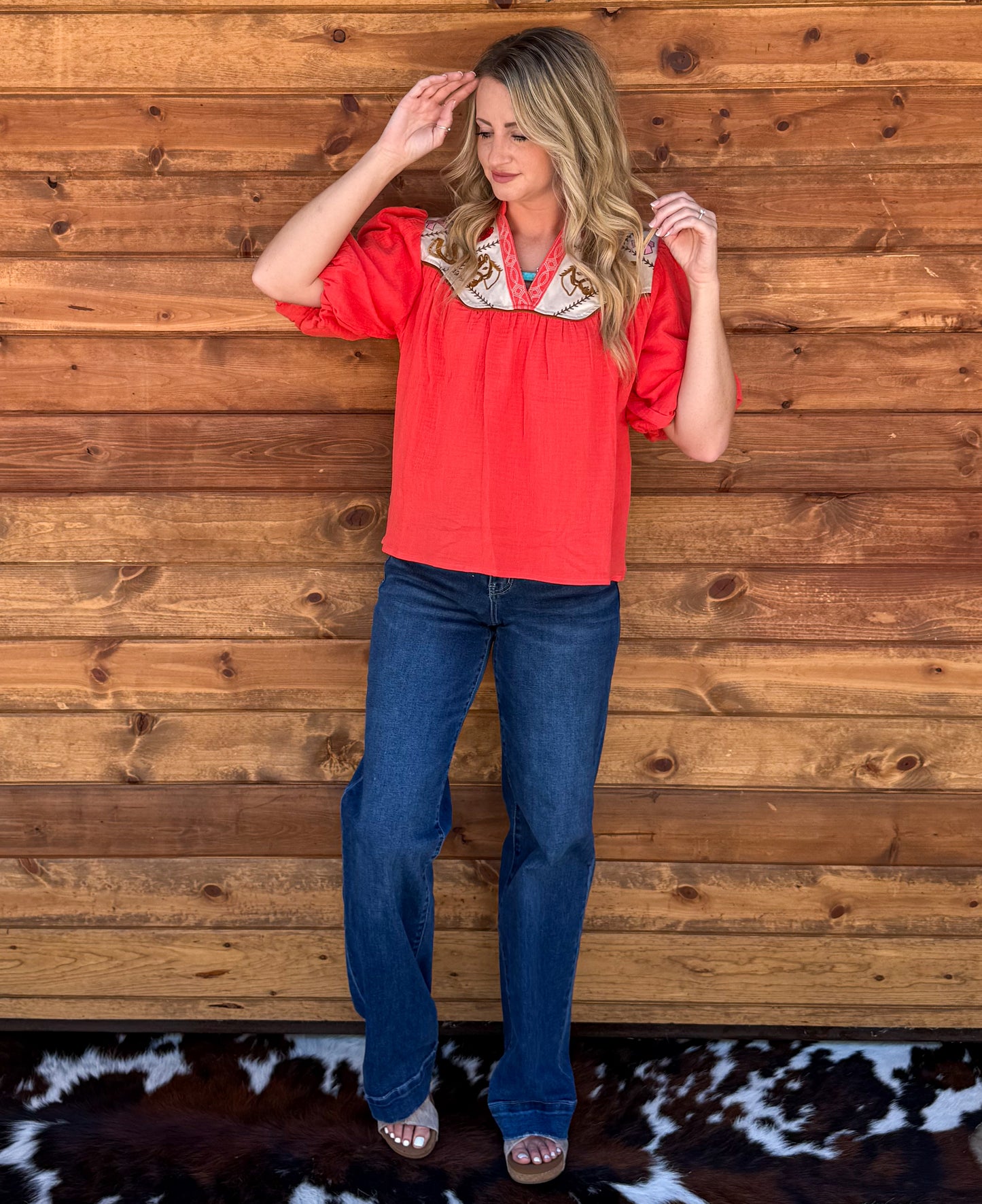 Western Embroidered Blouse *Orange