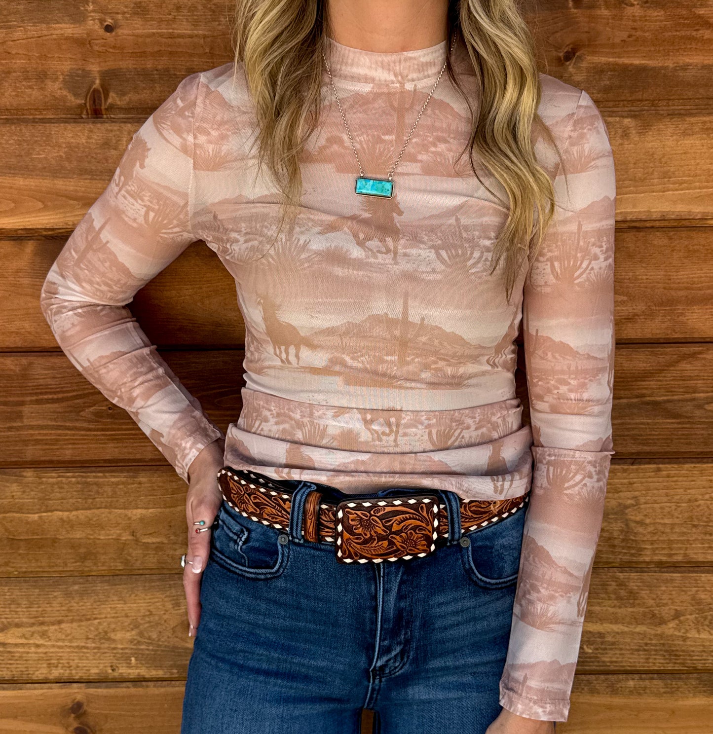 Beige Desert Mesh Top