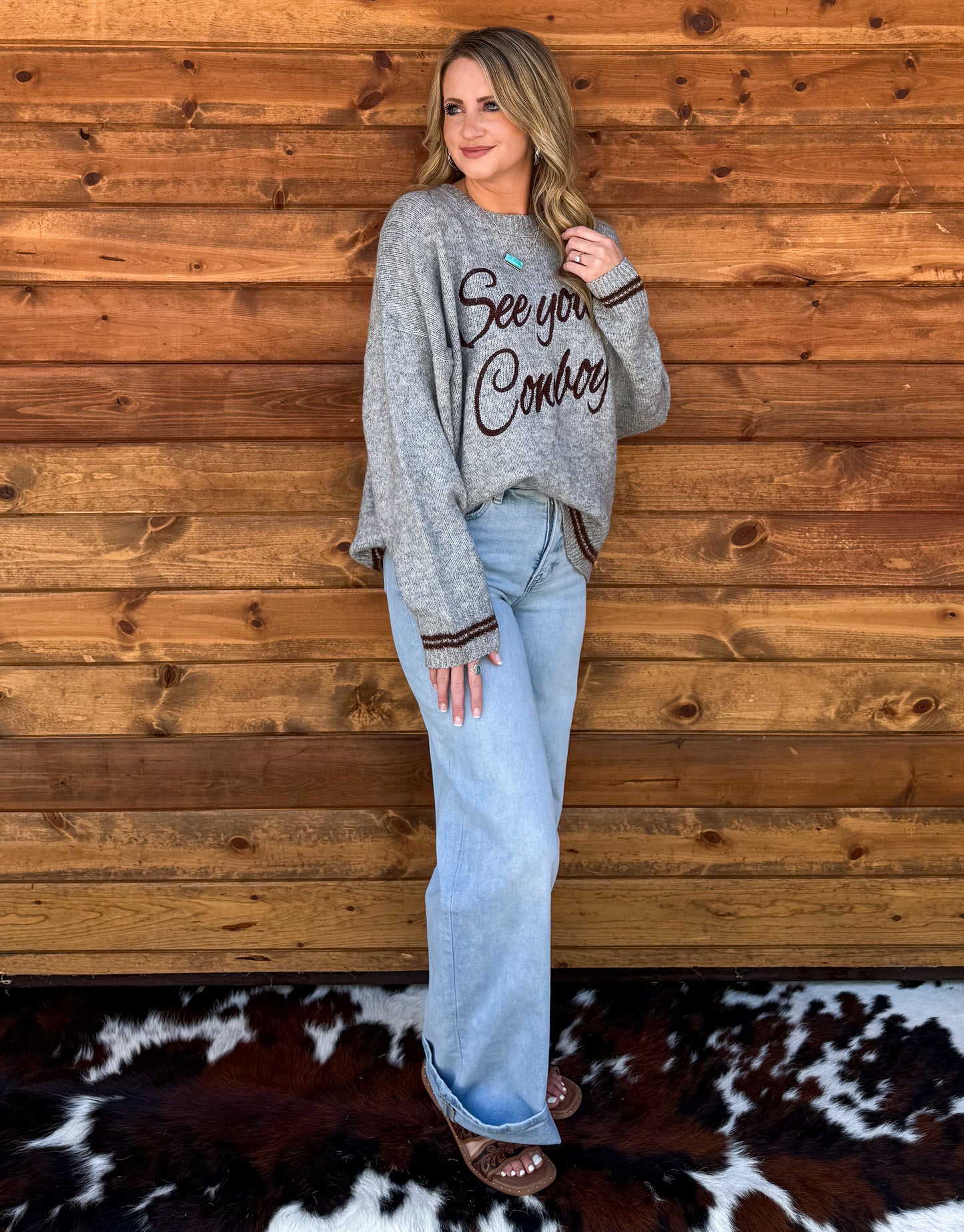 See You Cowboy Sweater *Grey