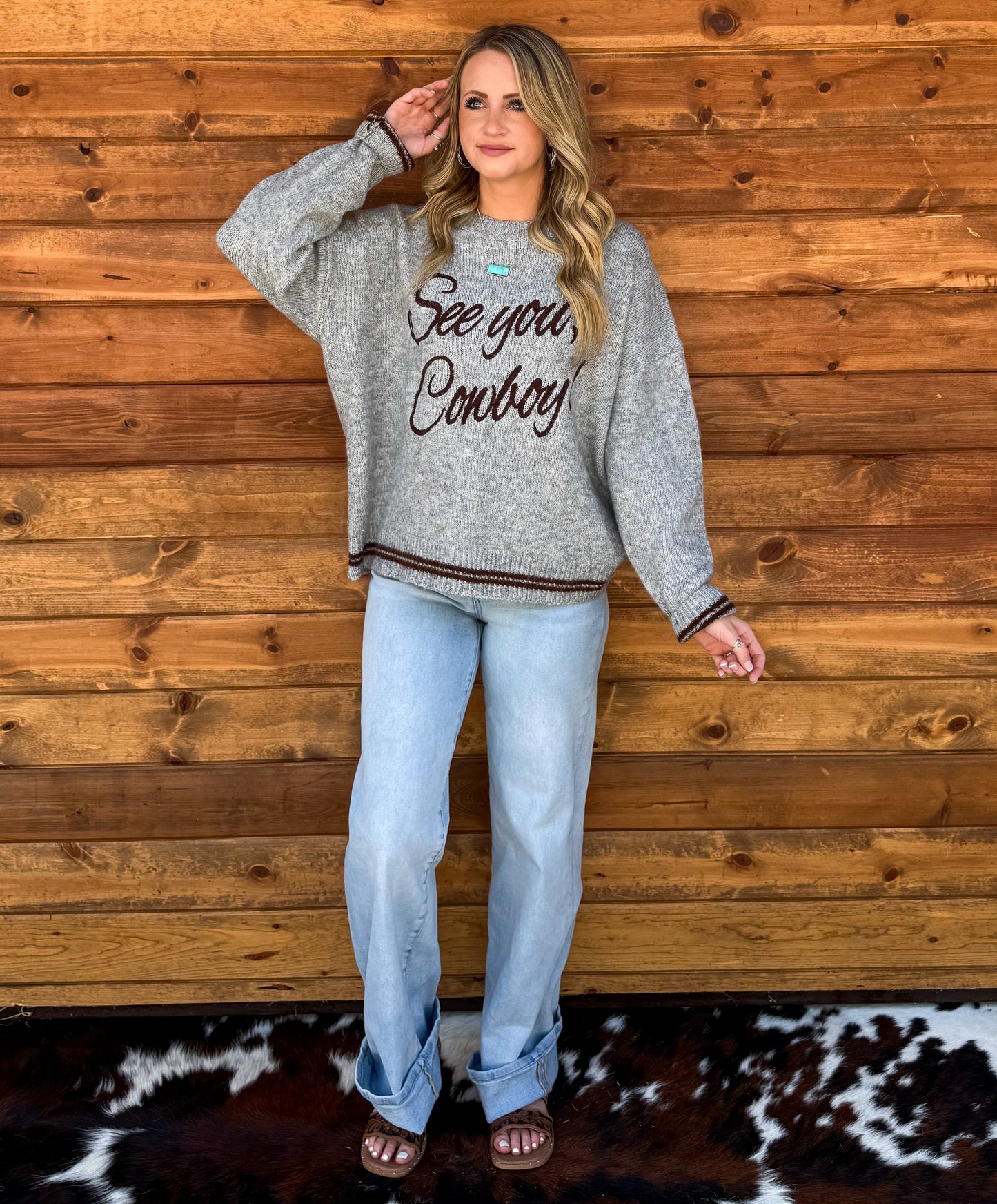 See You Cowboy Sweater *Grey
