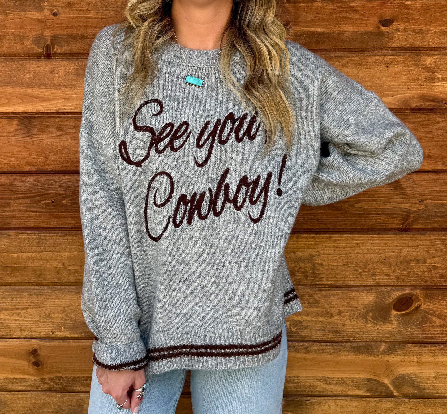 See You Cowboy Sweater *Grey