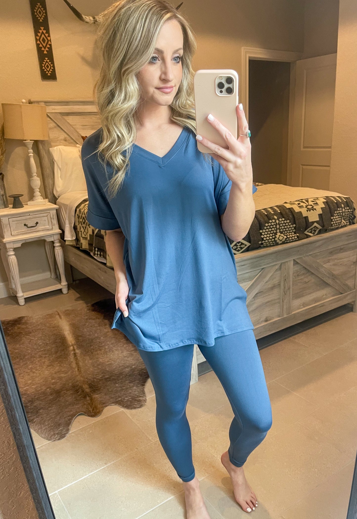 Get Comfy Lounge Set Short Sleeve *Dusty Blue