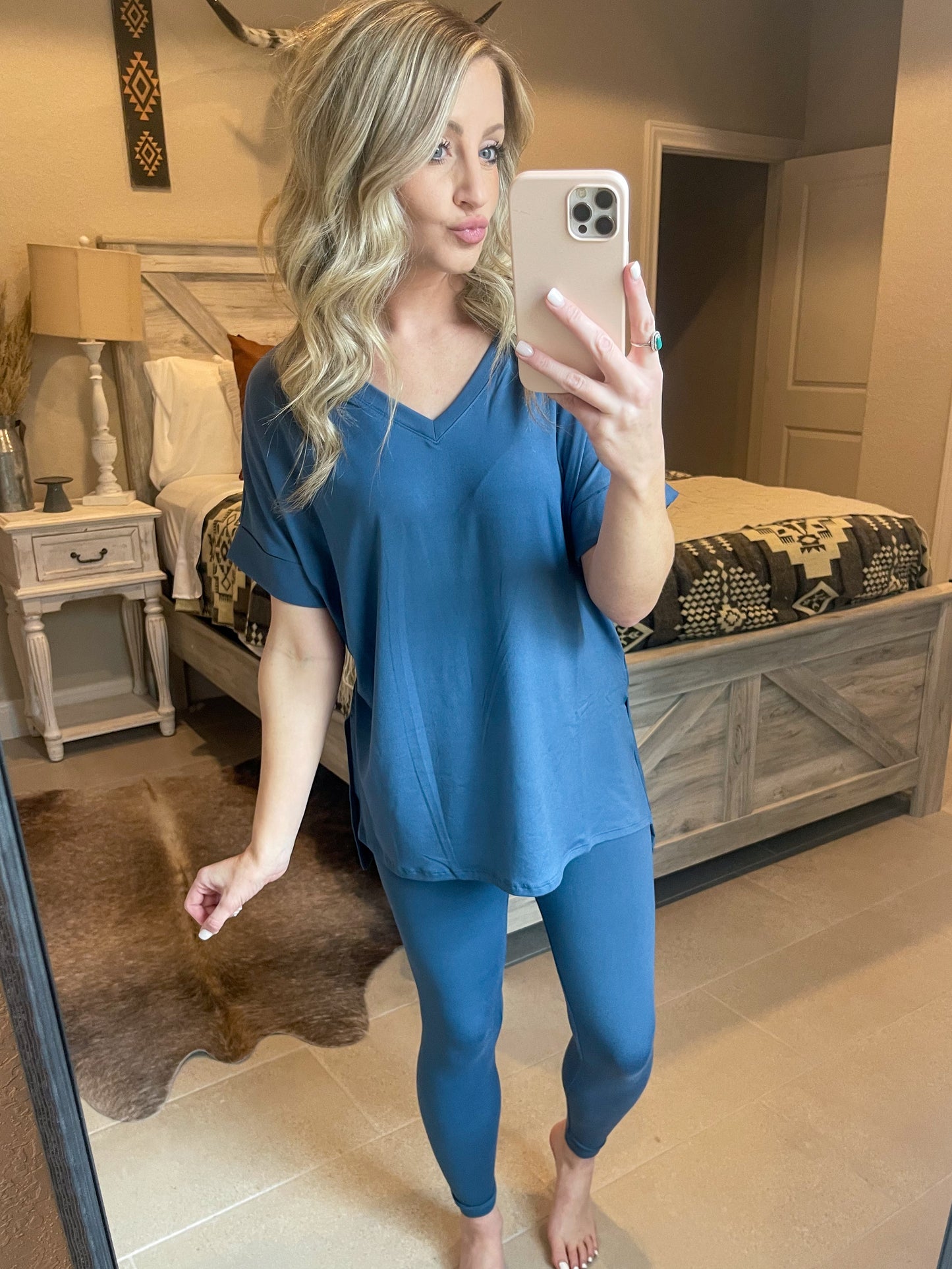 Get Comfy Lounge Set Short Sleeve *Dusty Blue