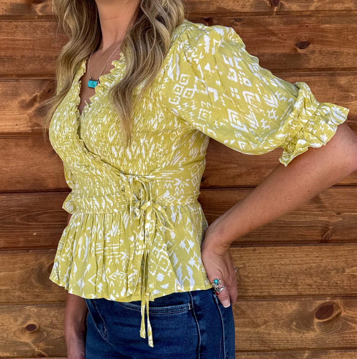 Classy Aztec Blouse *Lime