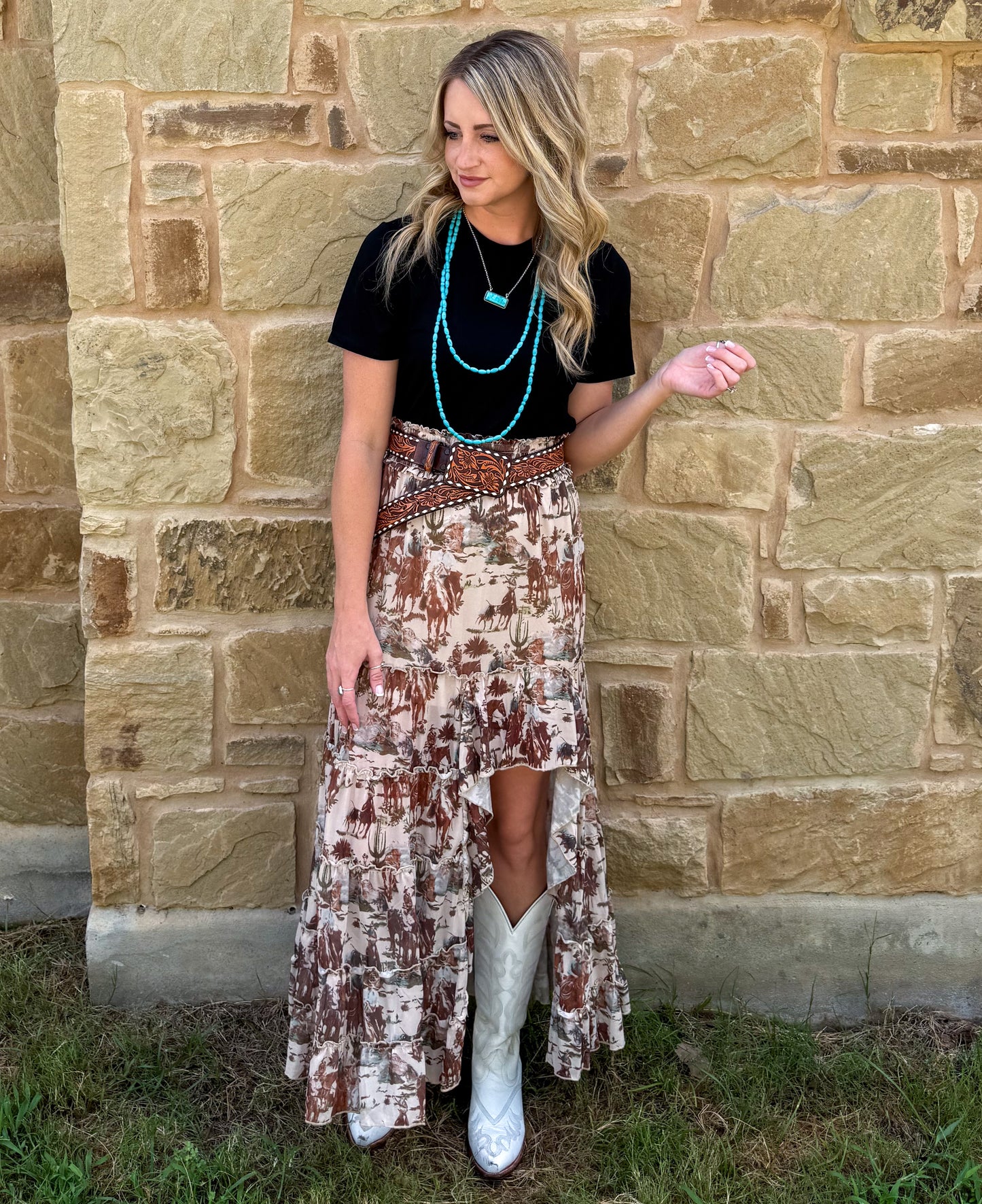 Cowboy Mesh Ruffle Skirt