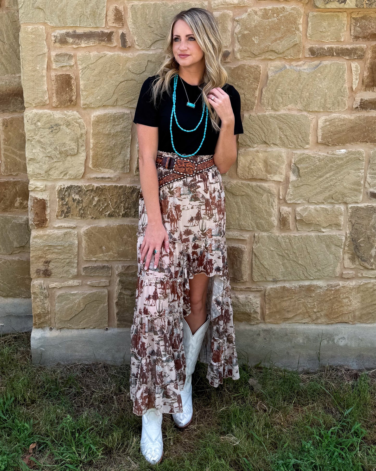 Cowboy Mesh Ruffle Skirt