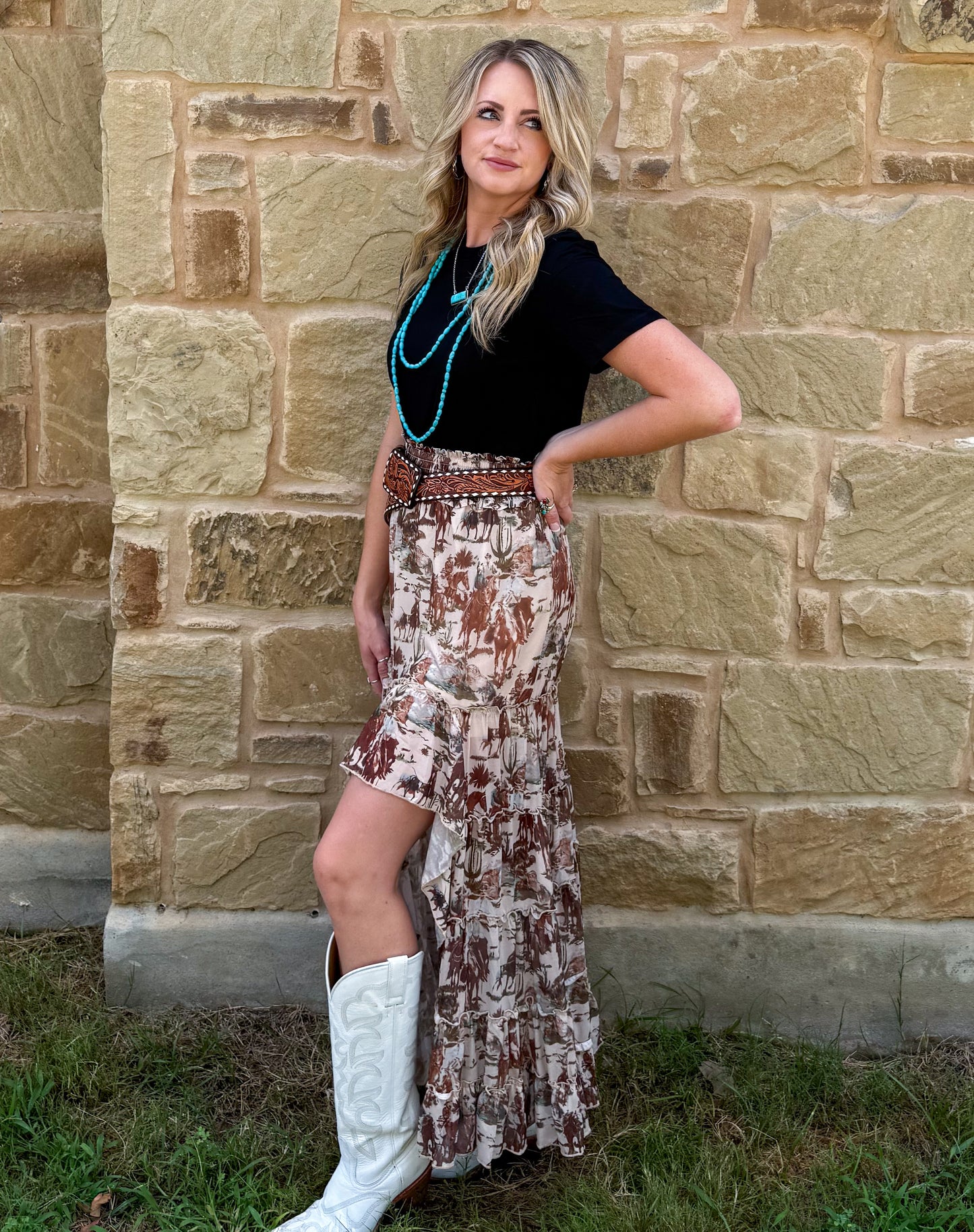 Cowboy Mesh Ruffle Skirt