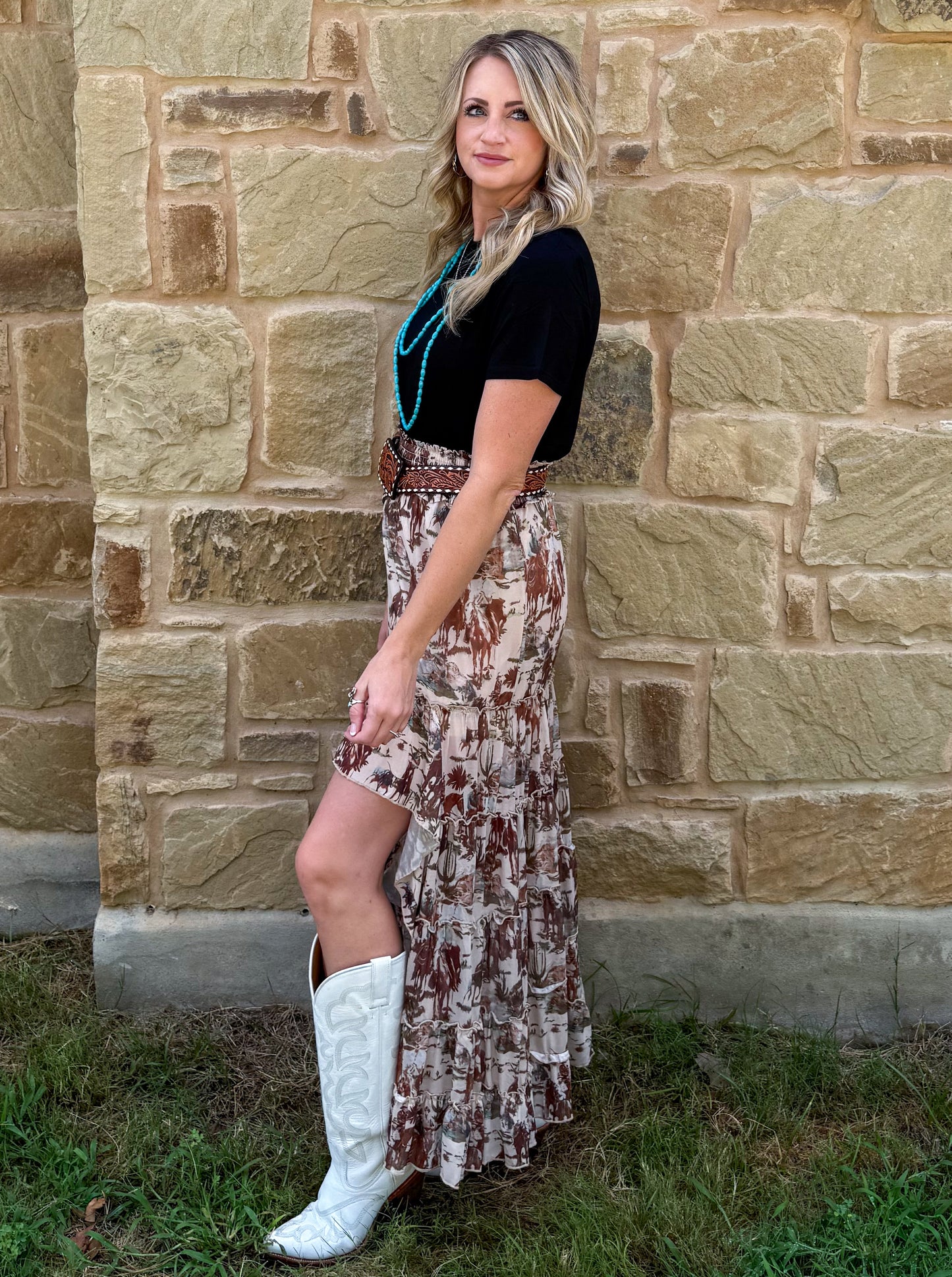 Cowboy Mesh Ruffle Skirt