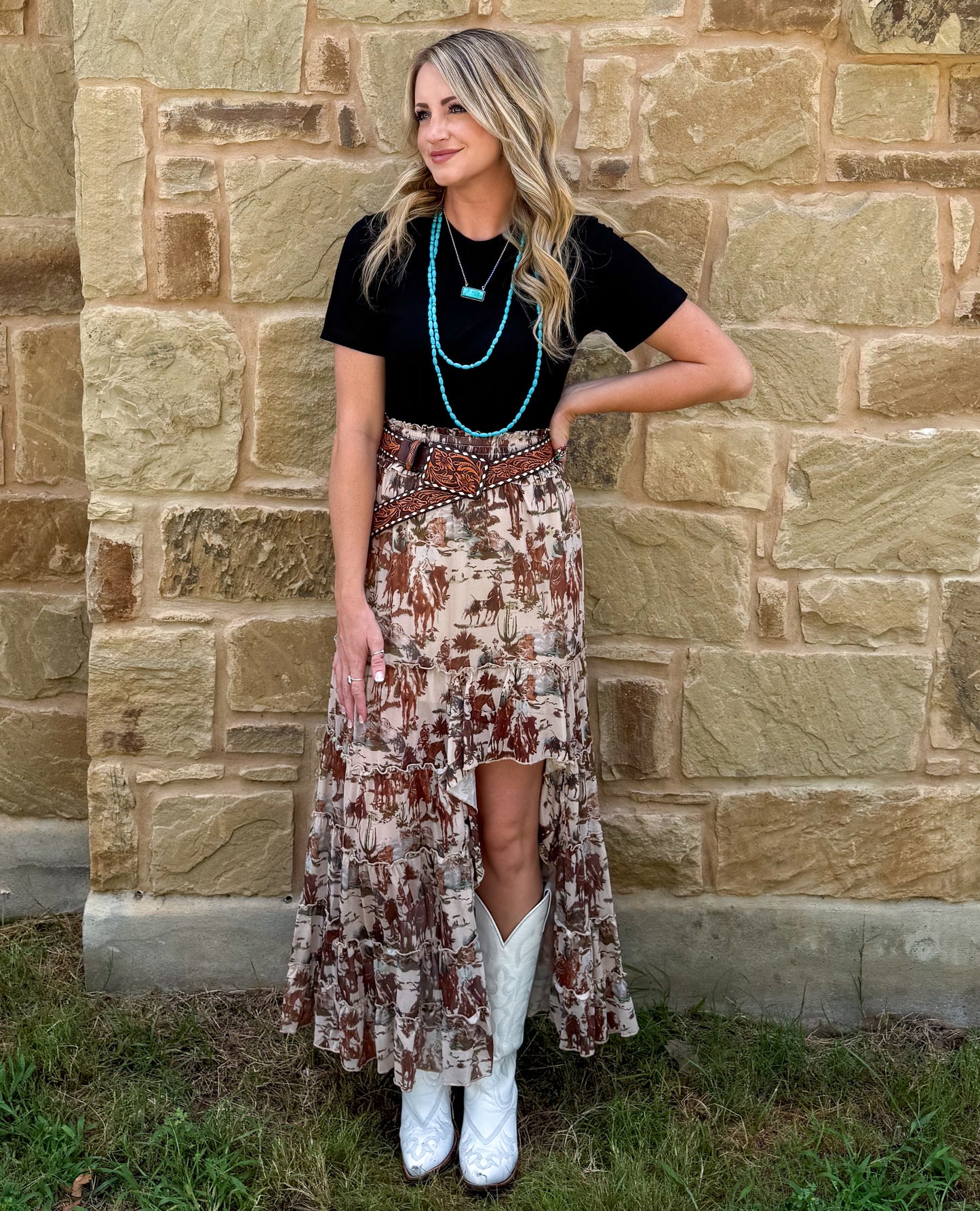 Cowboy Mesh Ruffle Skirt
