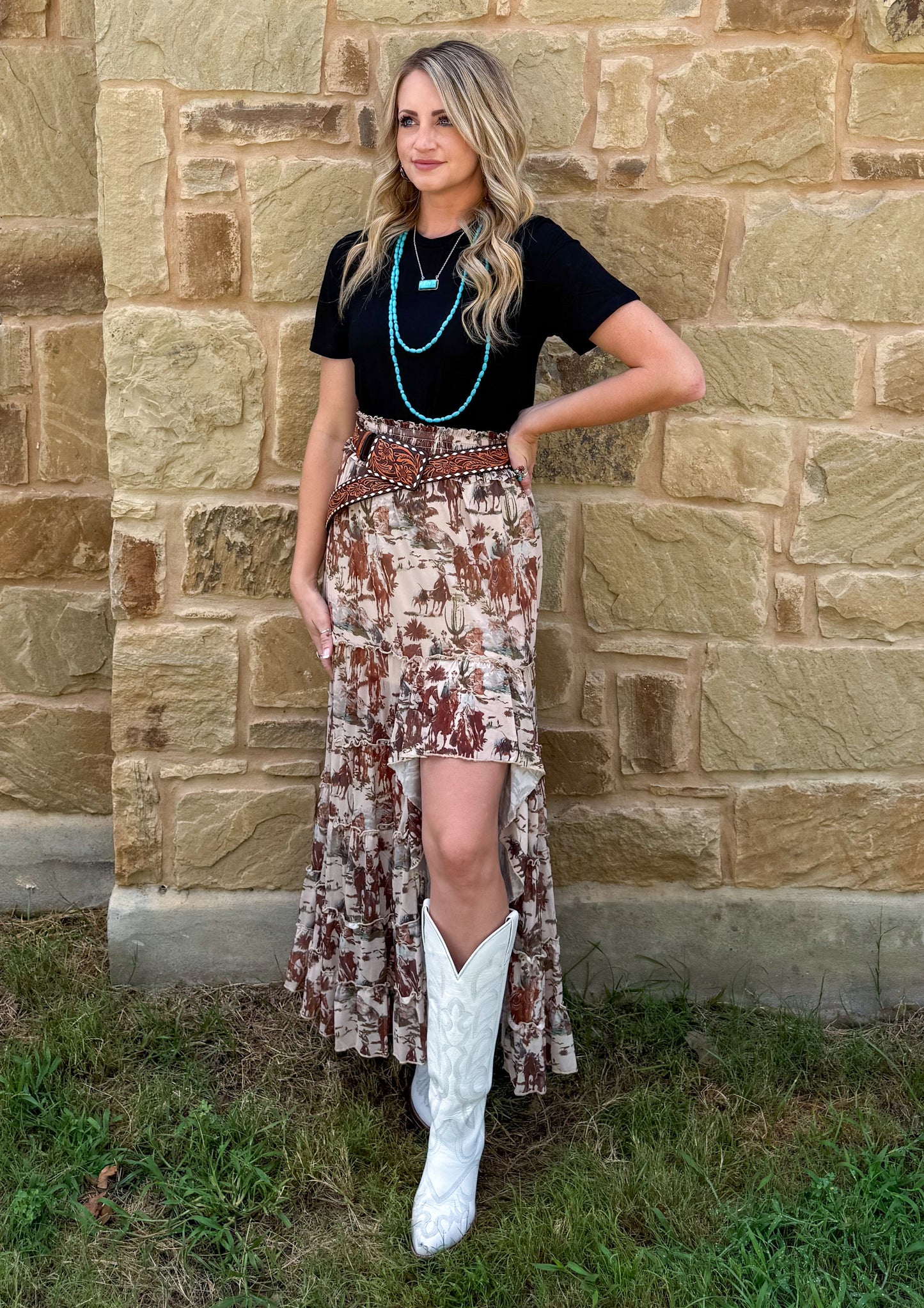 Cowboy Mesh Ruffle Skirt