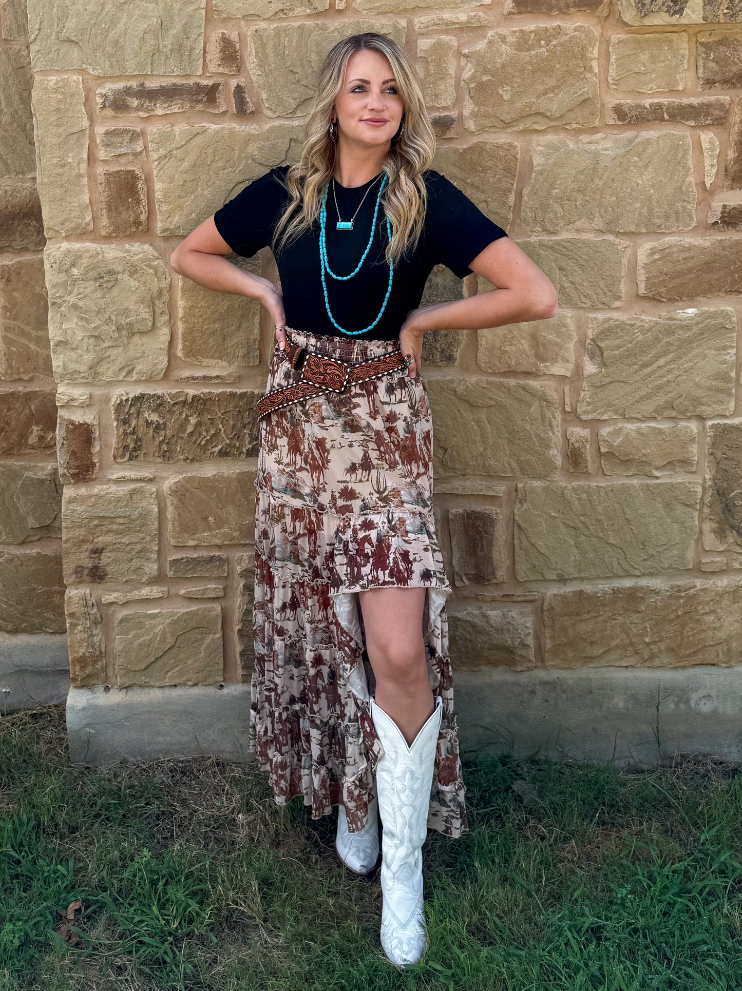 Cowboy Mesh Ruffle Skirt