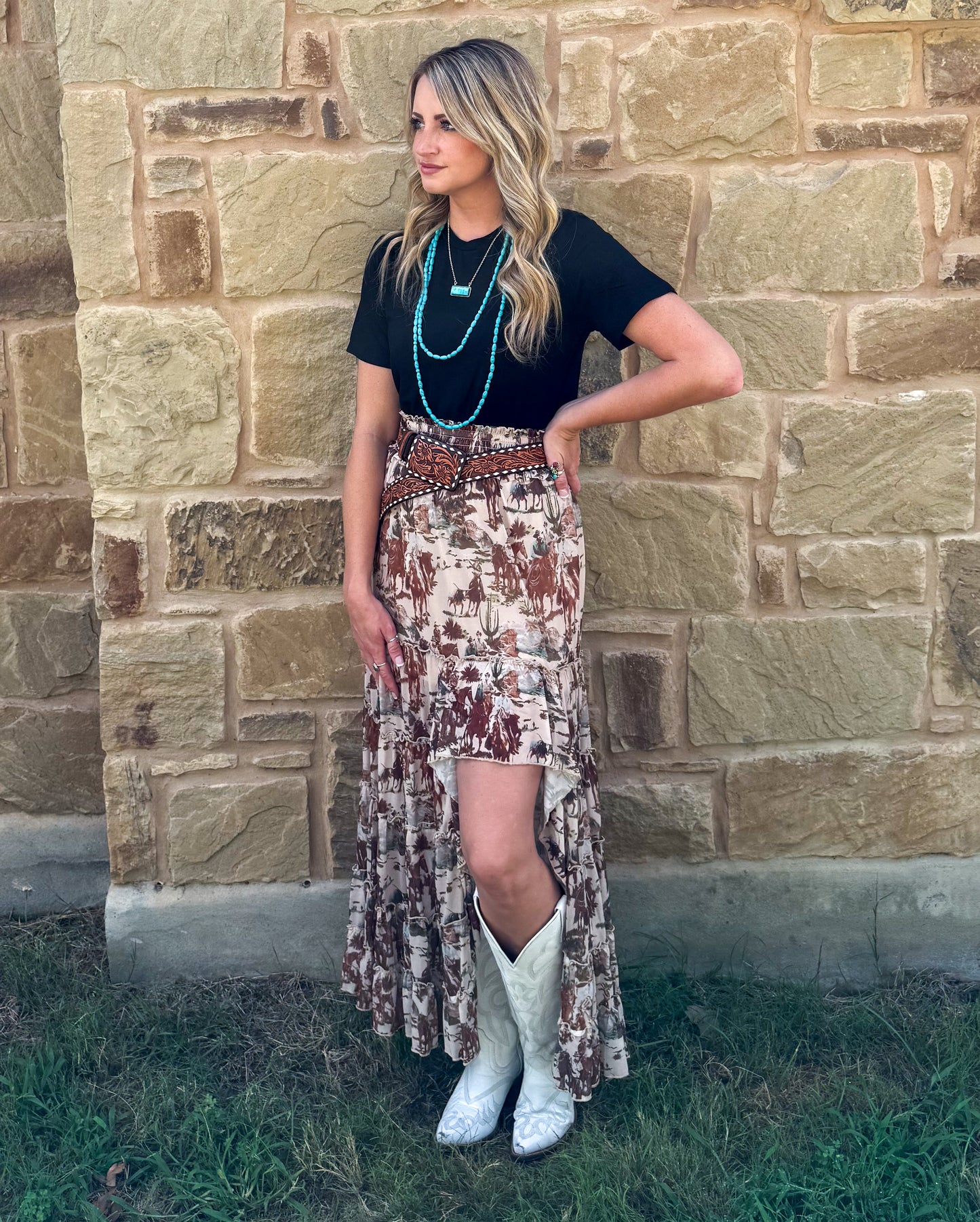 Cowboy Mesh Ruffle Skirt