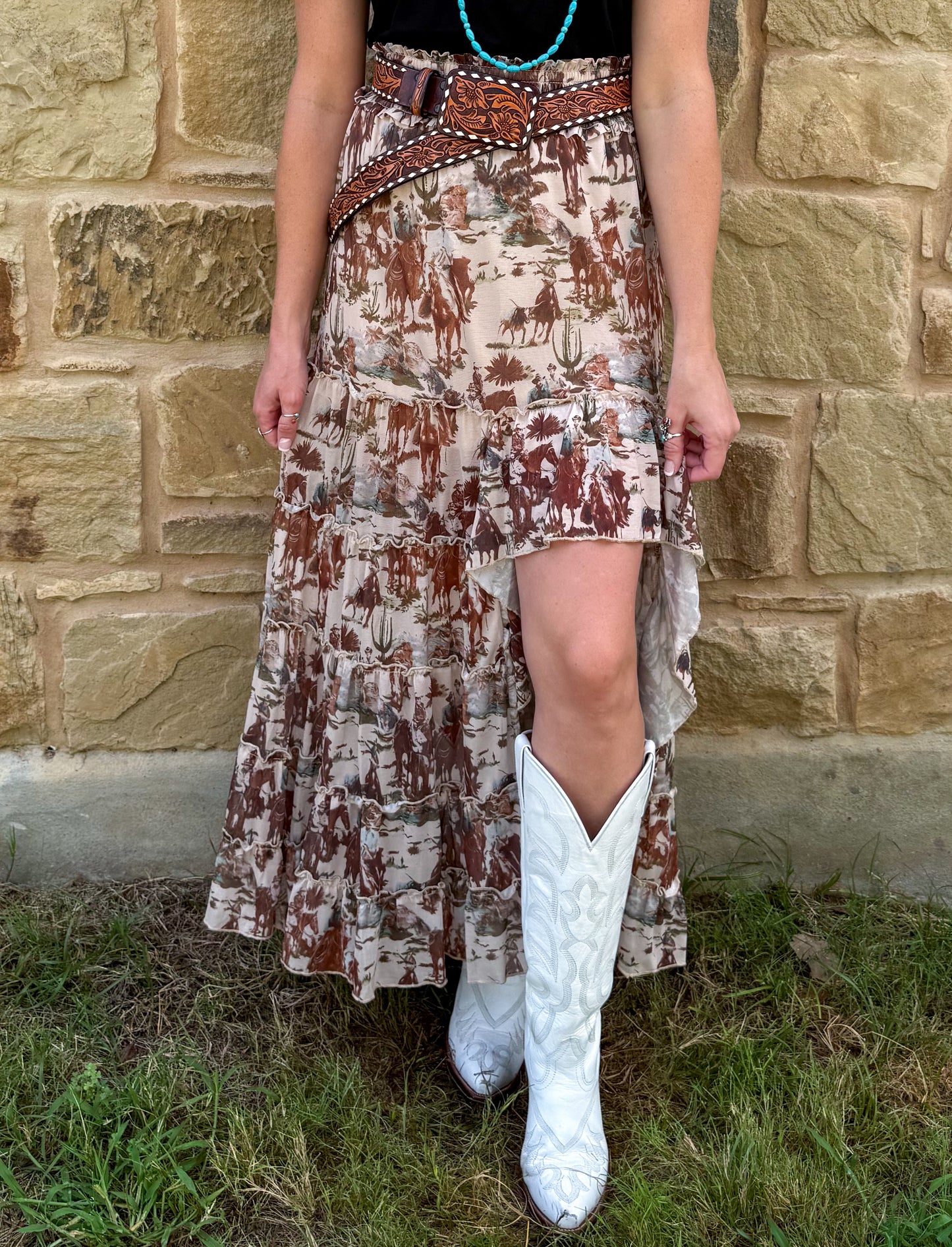 Cowboy Mesh Ruffle Skirt