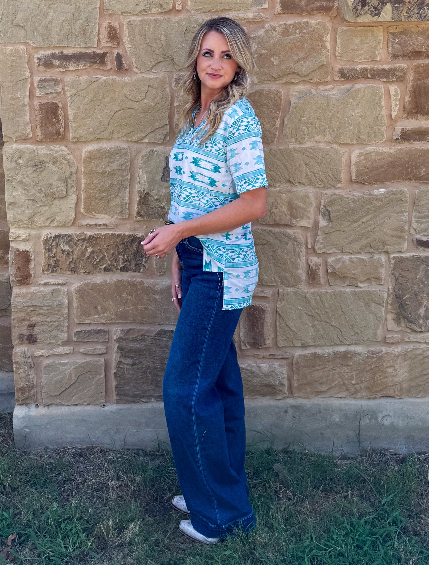 Turquoise Aztec Top