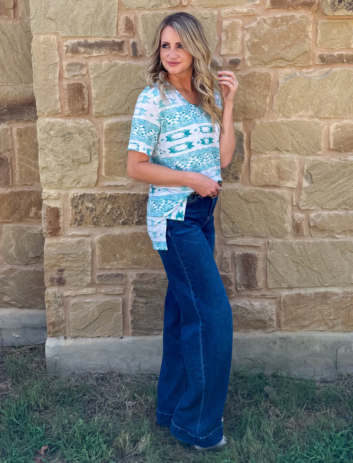 Turquoise Aztec Top