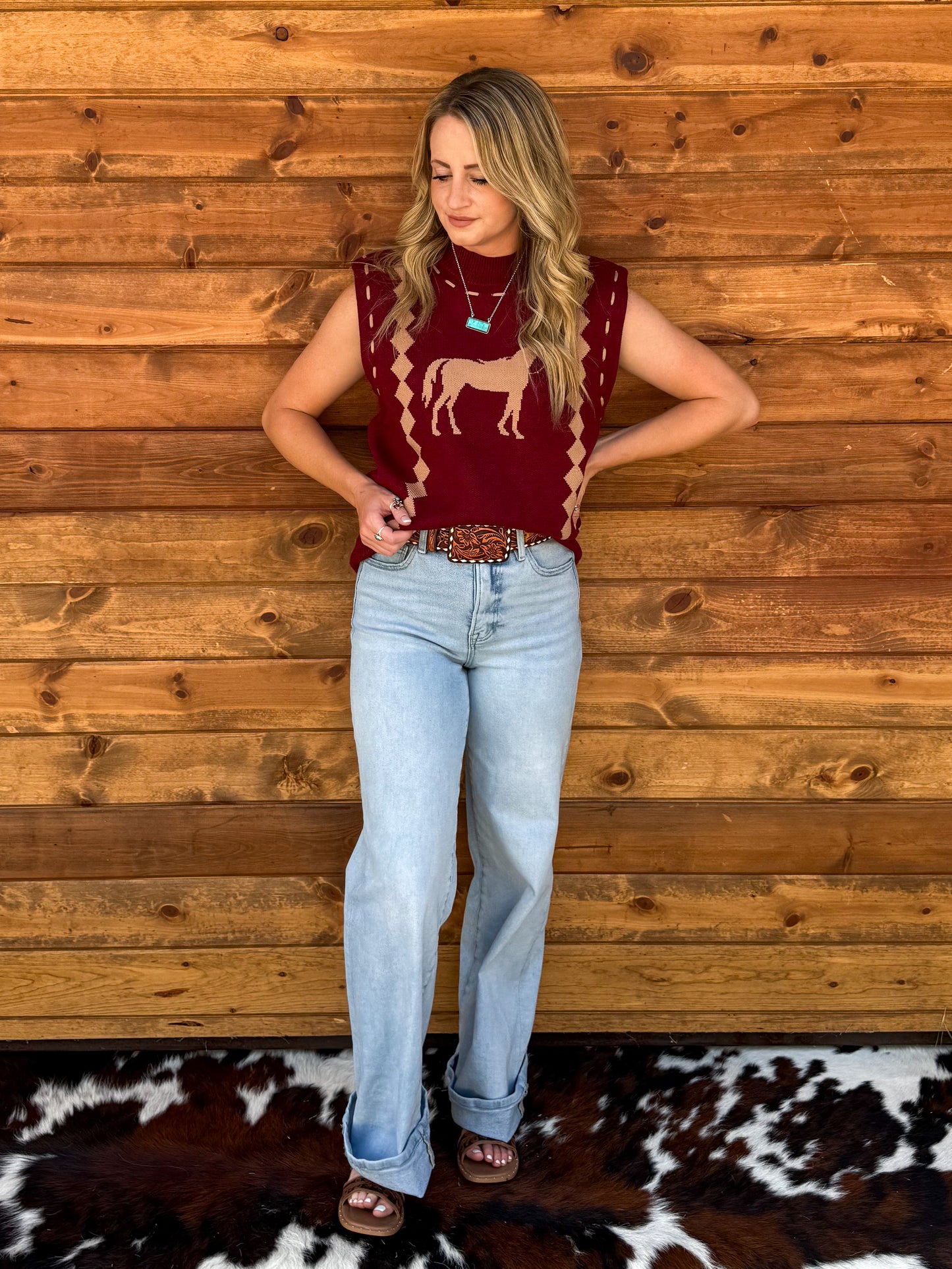 Classy Horses Sweater Vest *Burgundy