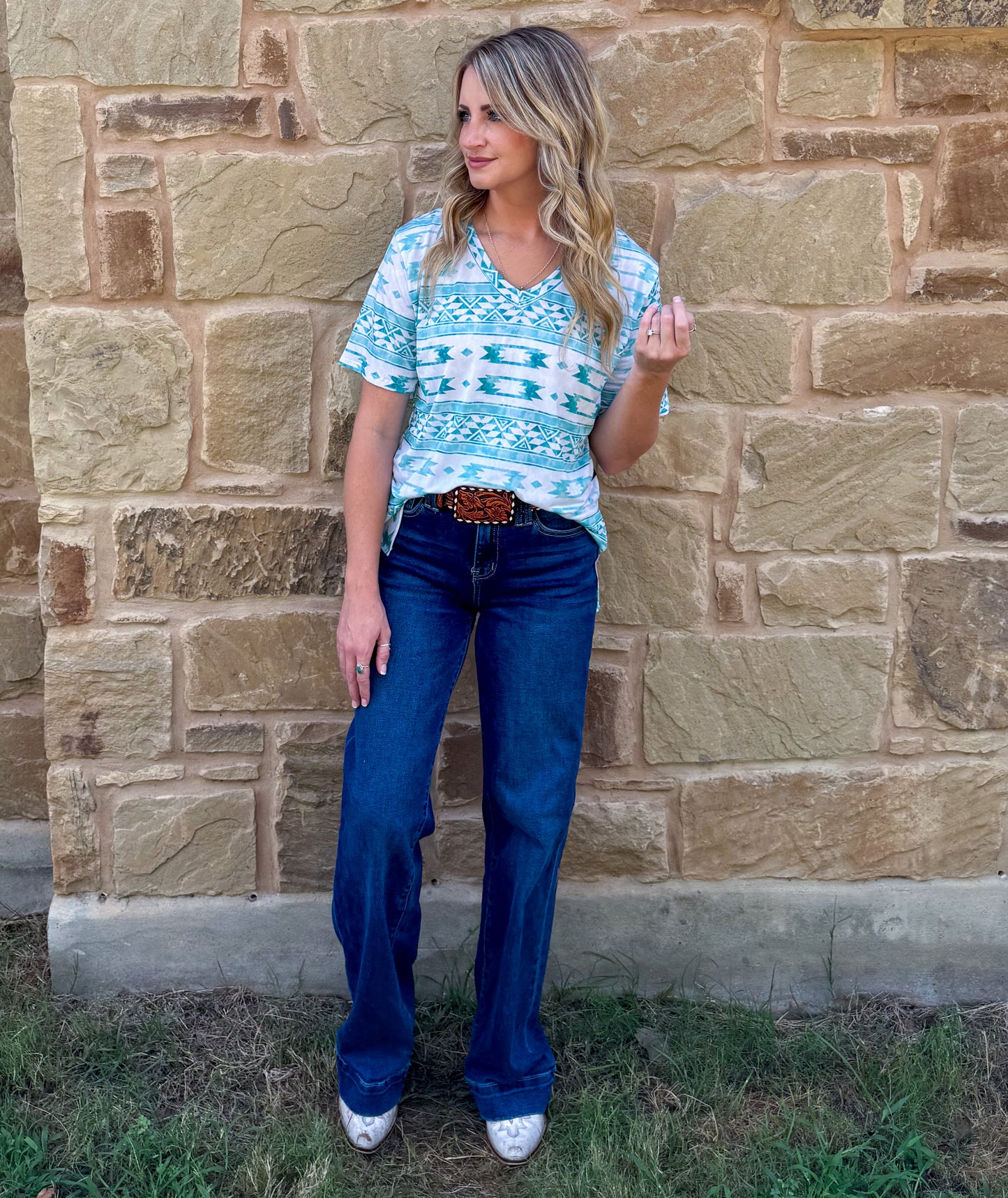 Turquoise Aztec Top