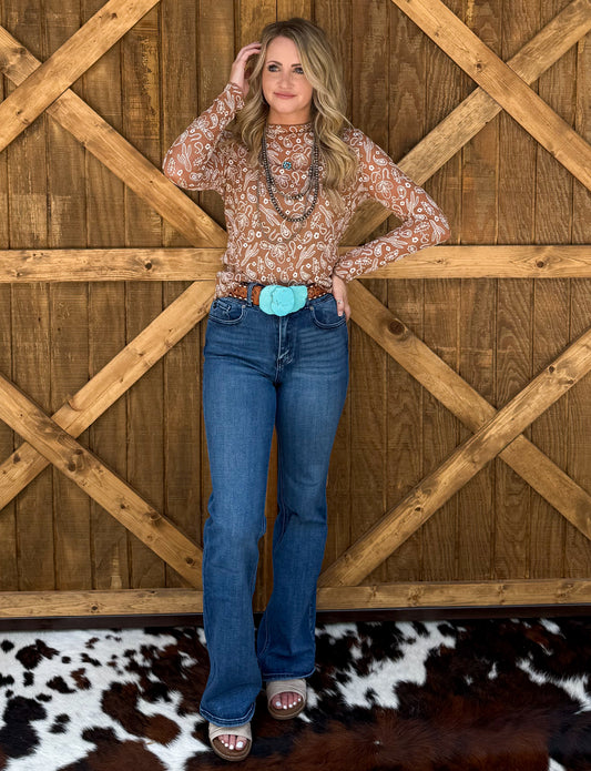 Paisley Embroidered Lace Mesh Top