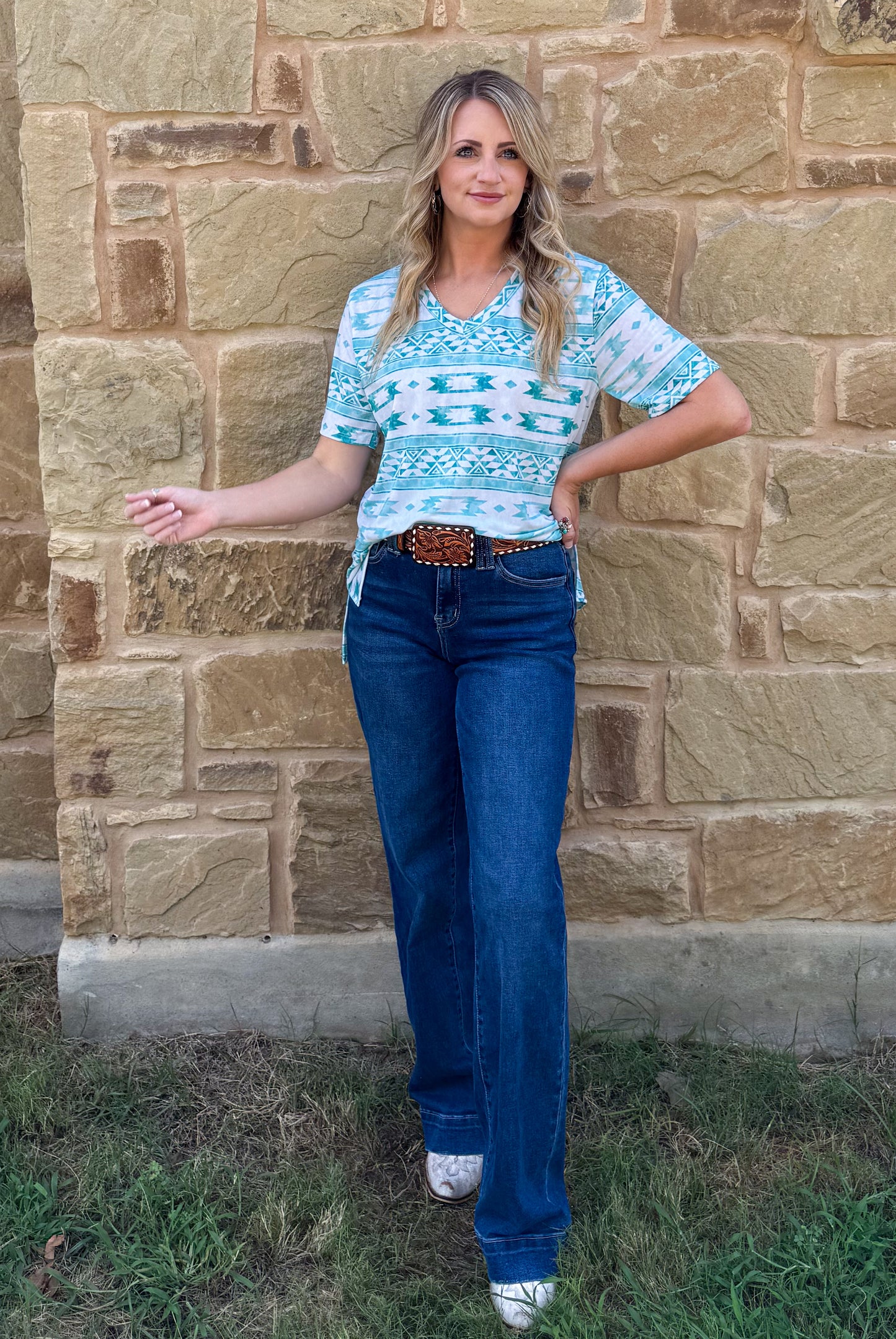 Turquoise Aztec Top
