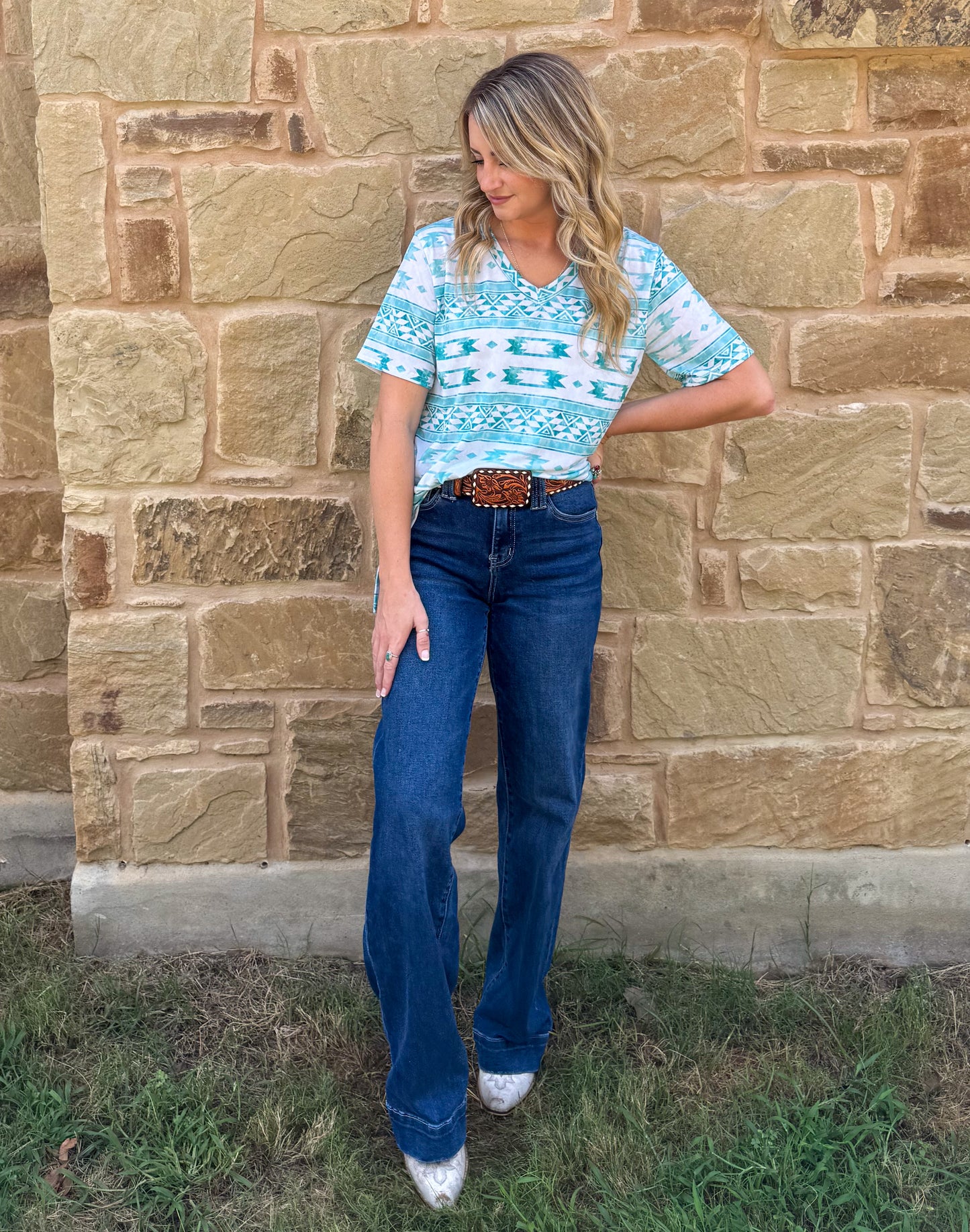 Turquoise Aztec Top