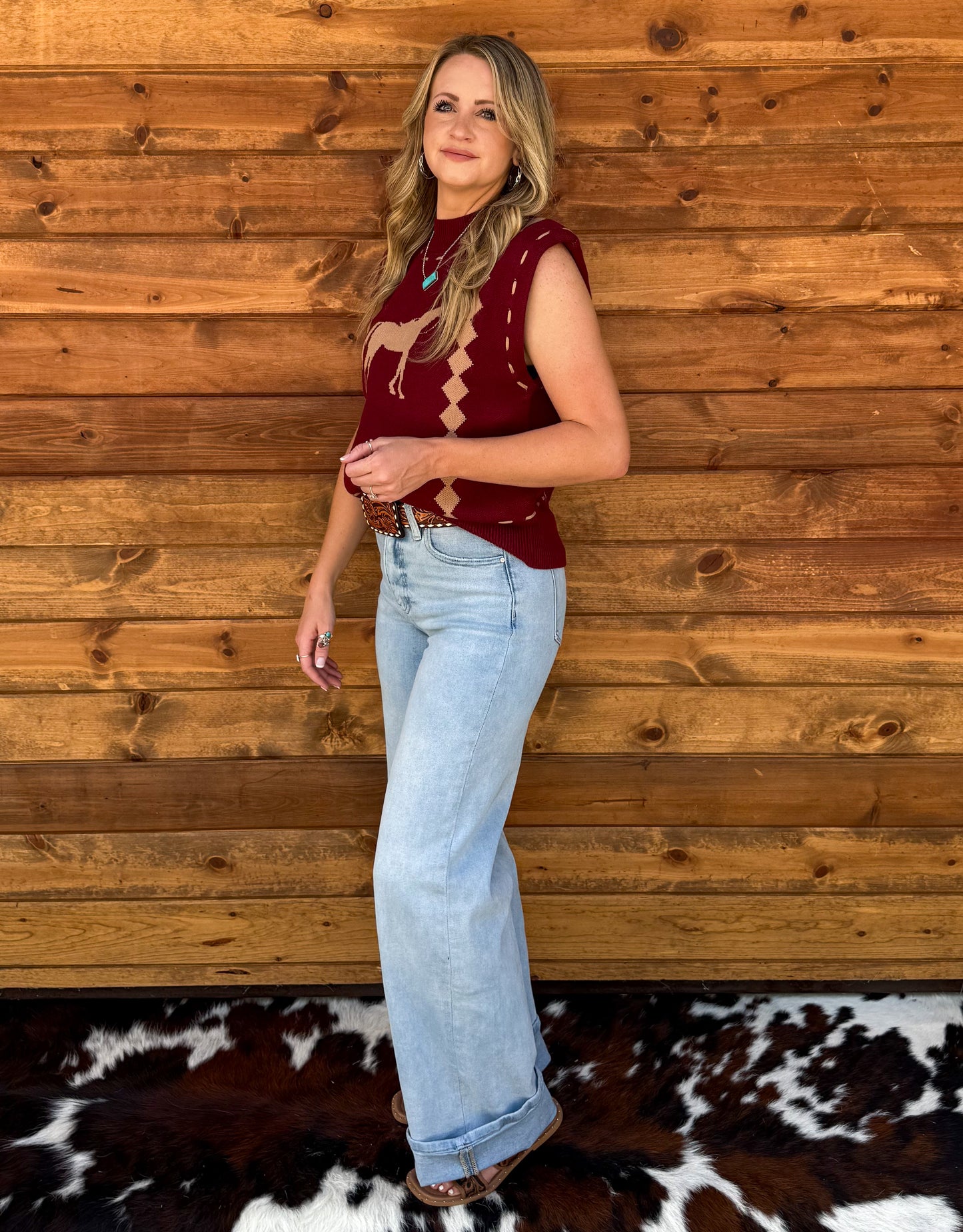 Classy Horses Sweater Vest *Burgundy