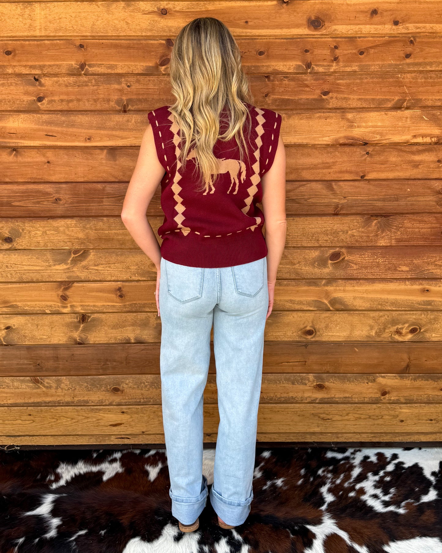 Classy Horses Sweater Vest *Burgundy