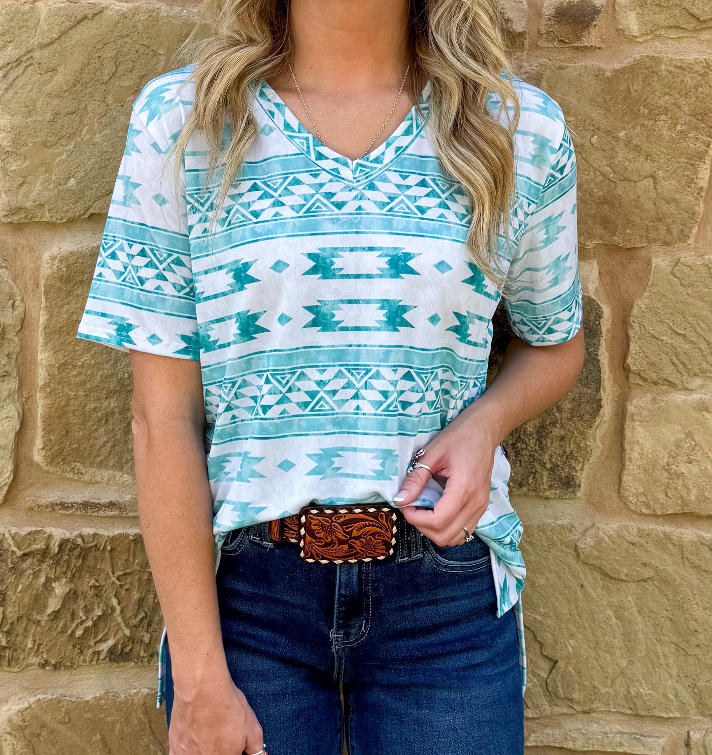 Turquoise Aztec Top