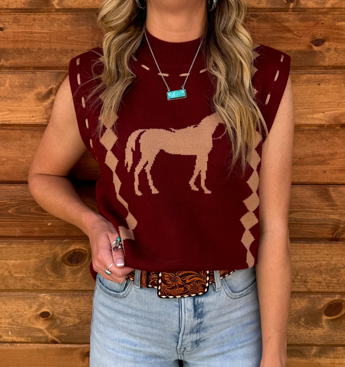 Classy Horses Sweater Vest *Burgundy