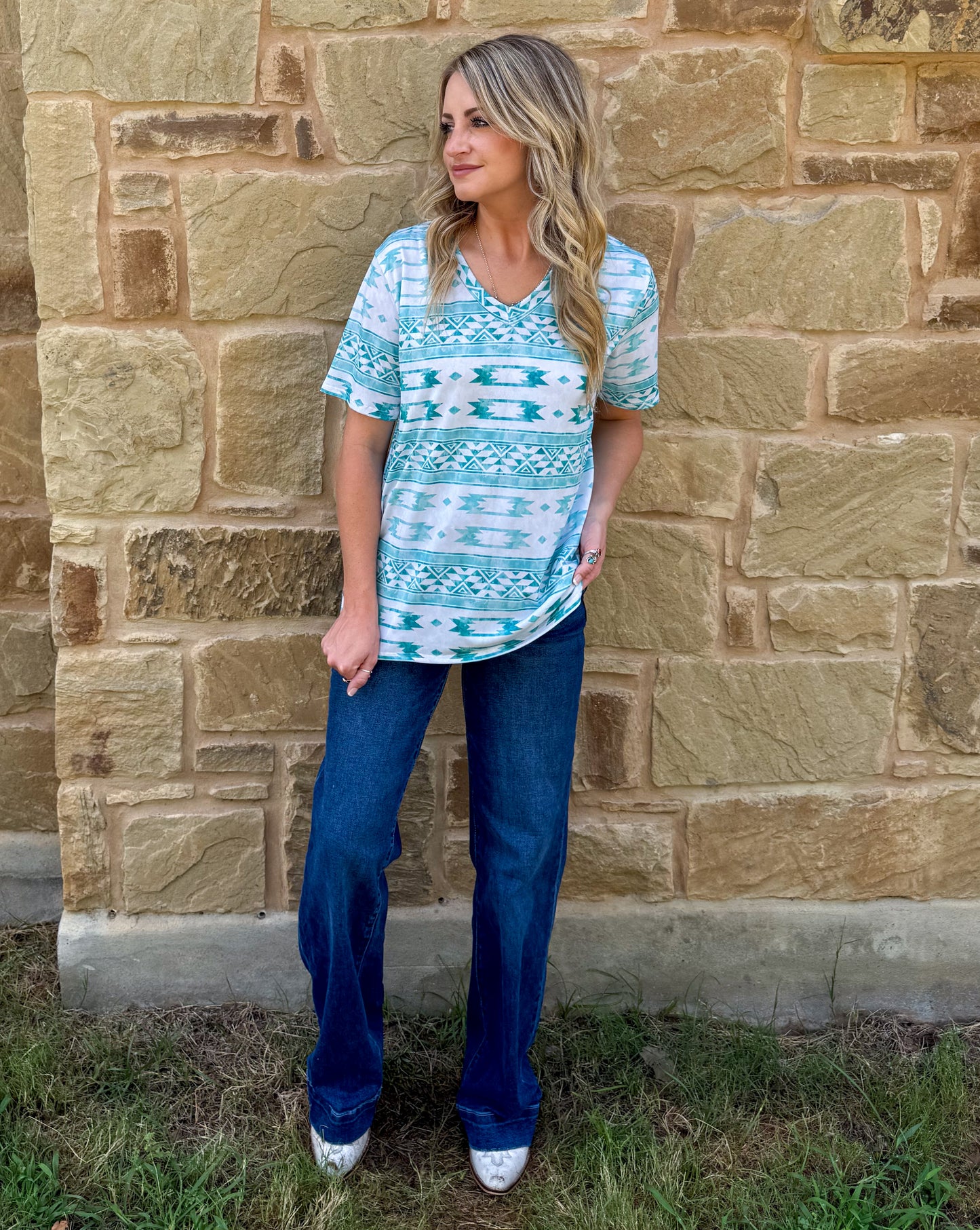 Turquoise Aztec Top