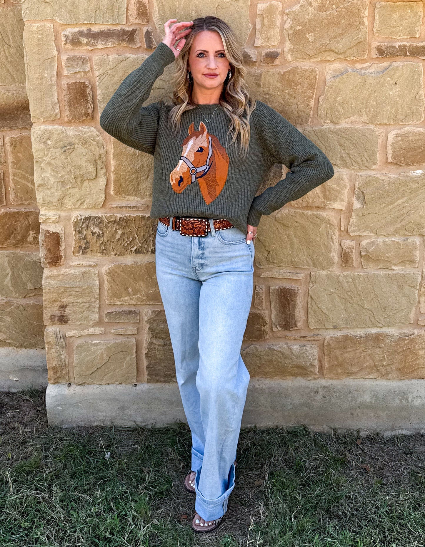 Olive Horse Sweater