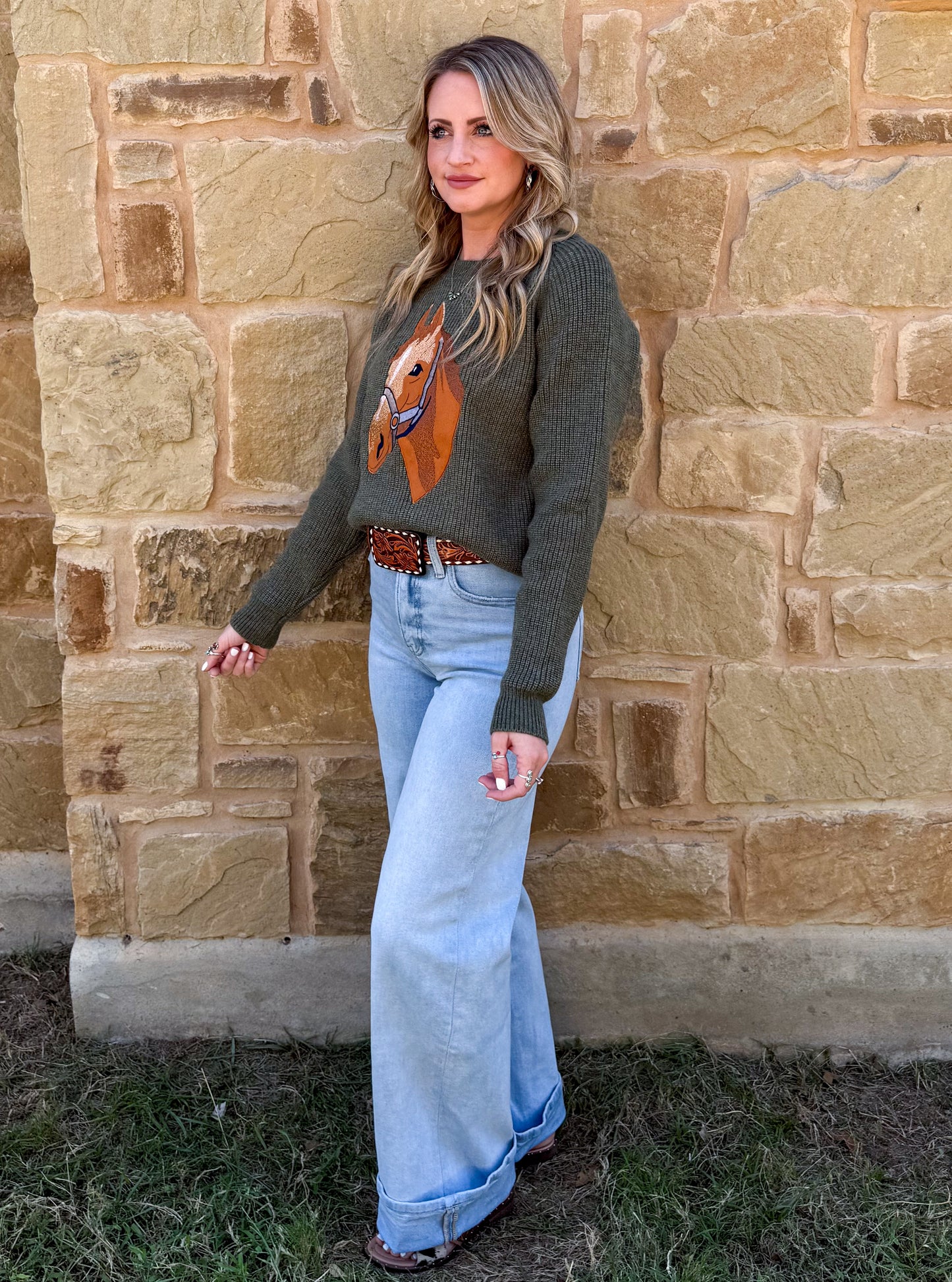 Olive Horse Sweater