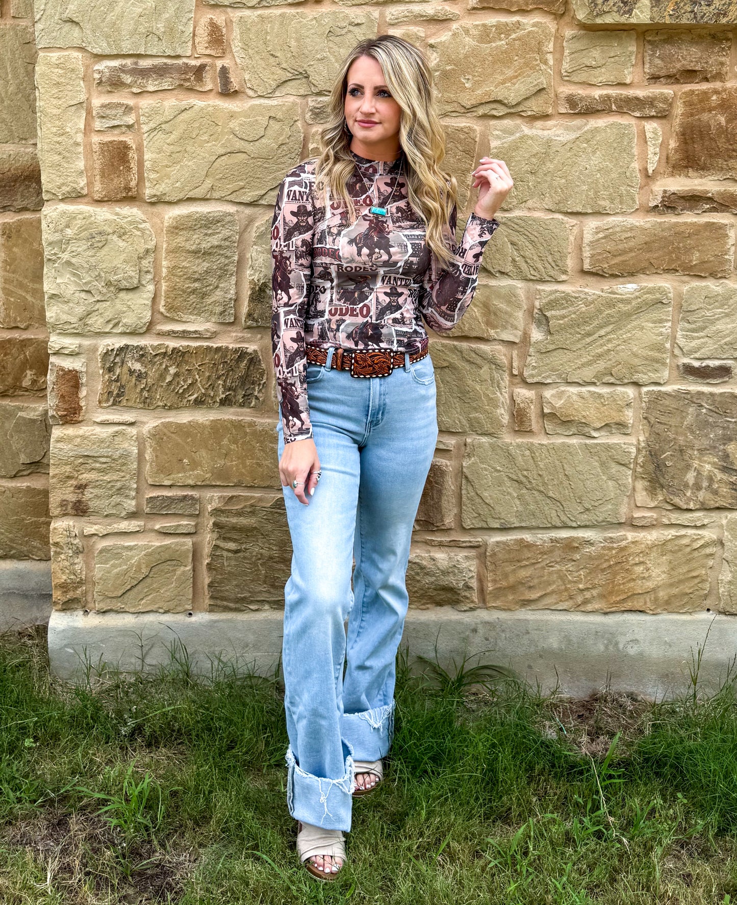 Wanted Cowboy Mesh Top