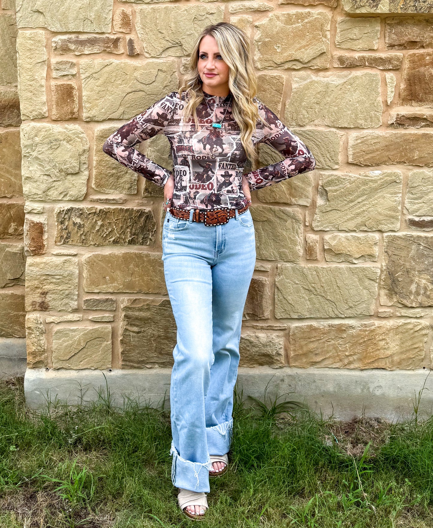 Wanted Cowboy Mesh Top