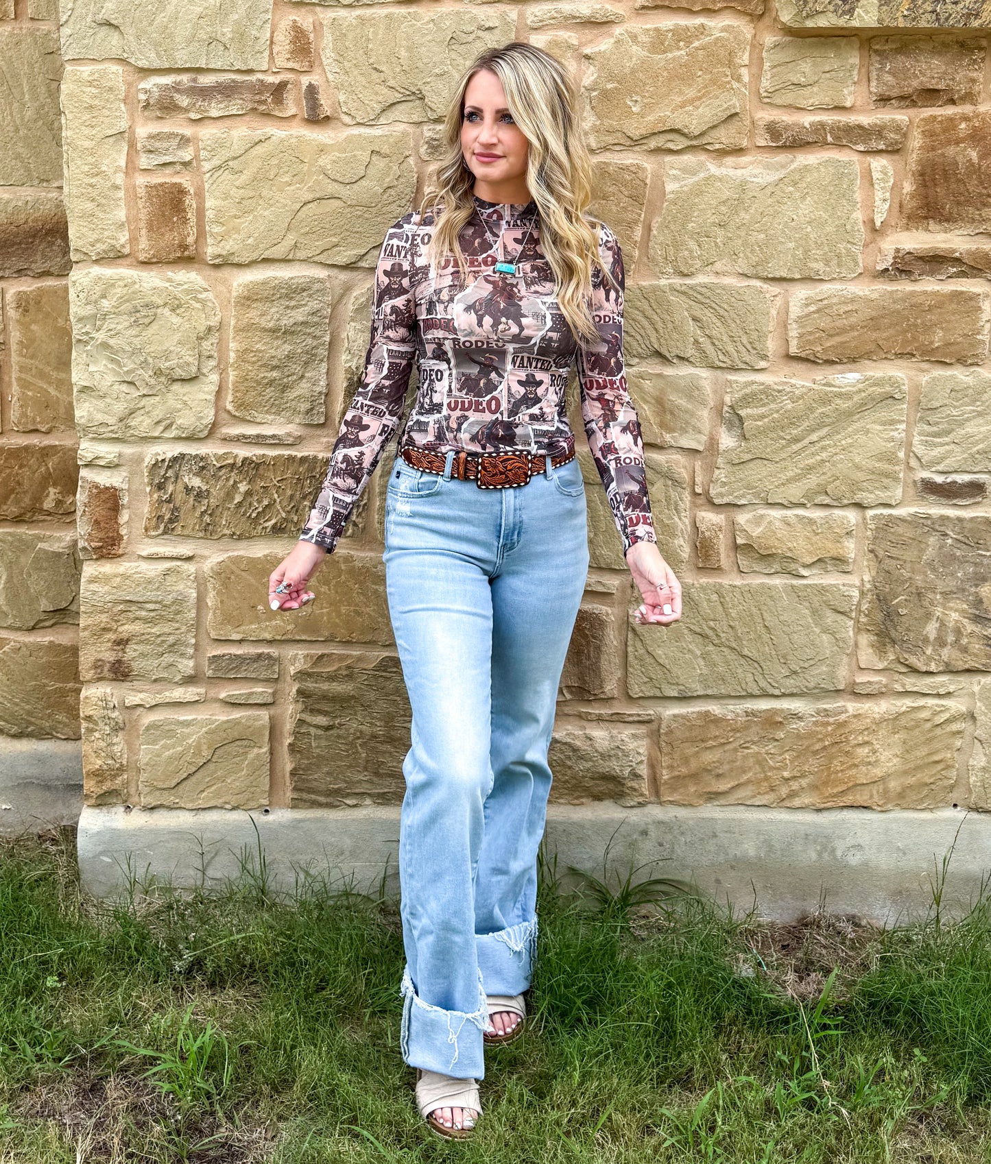 Wanted Cowboy Mesh Top