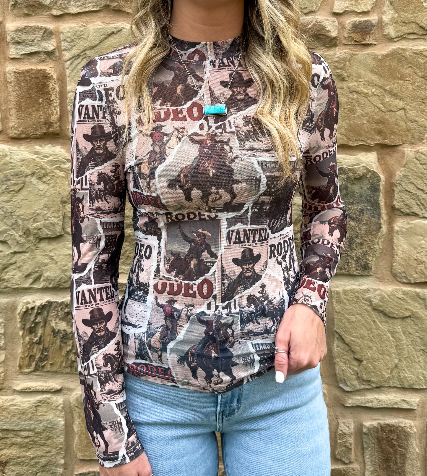 Wanted Cowboy Mesh Top