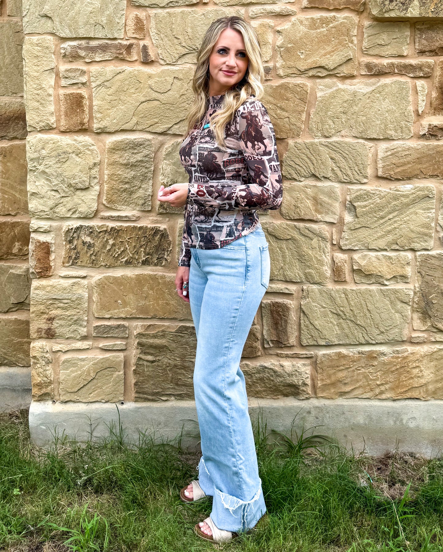Wanted Cowboy Mesh Top