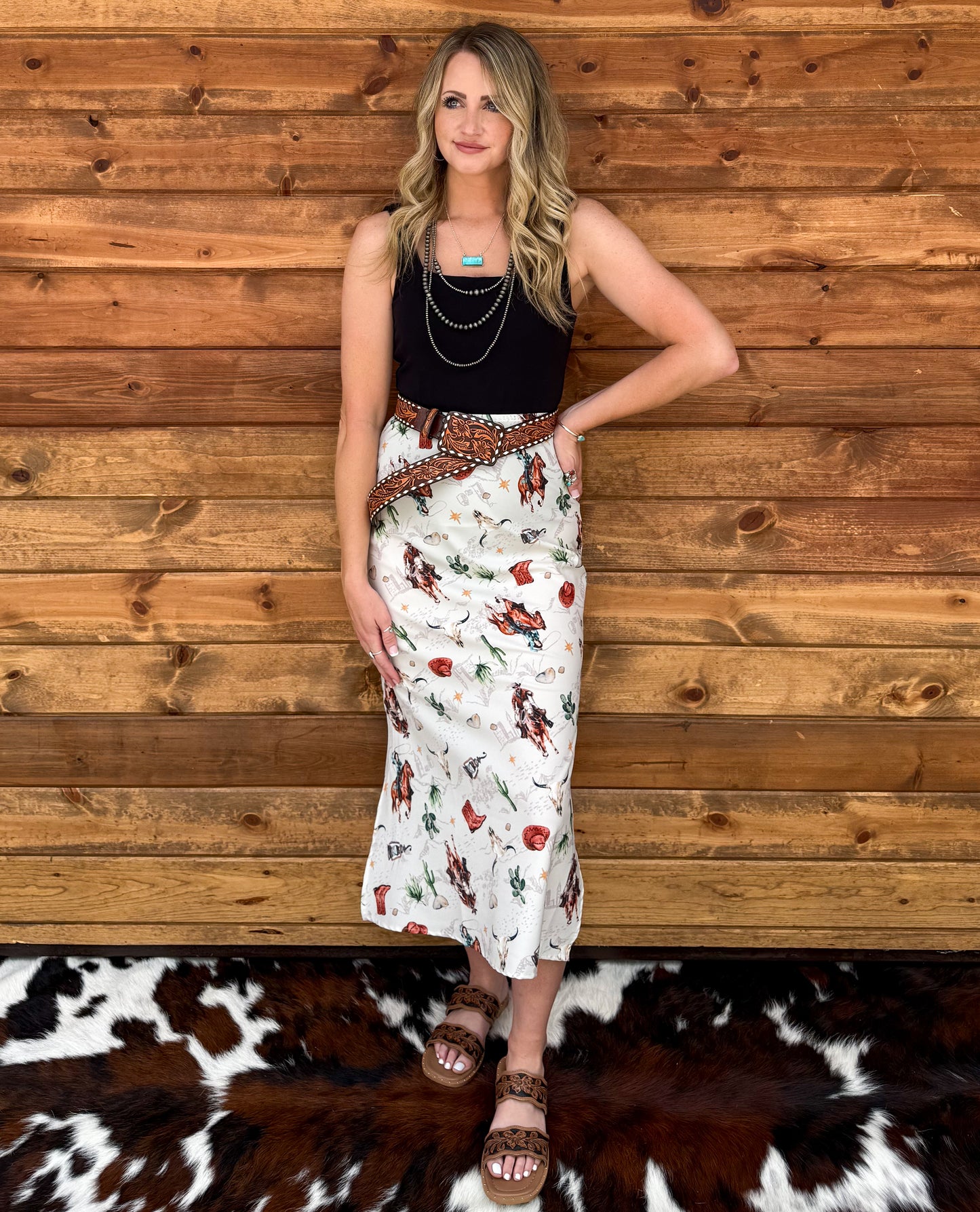 Old West Cowgirl Midi Skirt