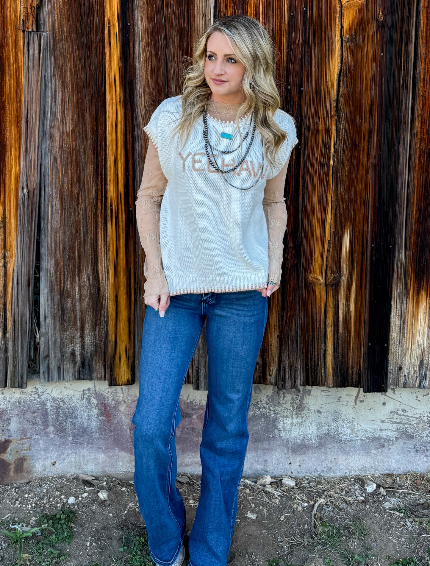 Yeehaw Embroidered Sweater Vest *Cream