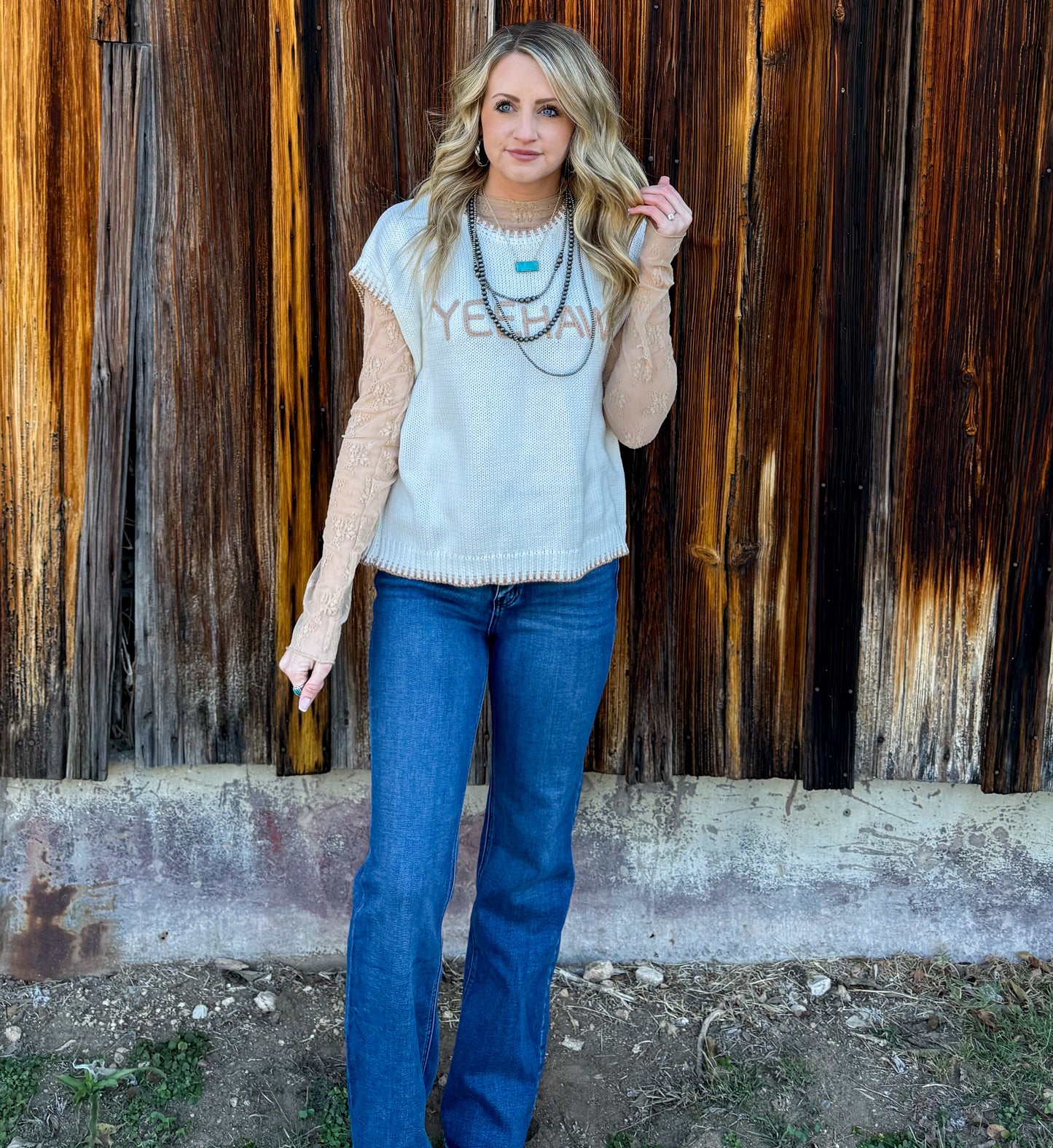 Yeehaw Embroidered Sweater Vest *Cream