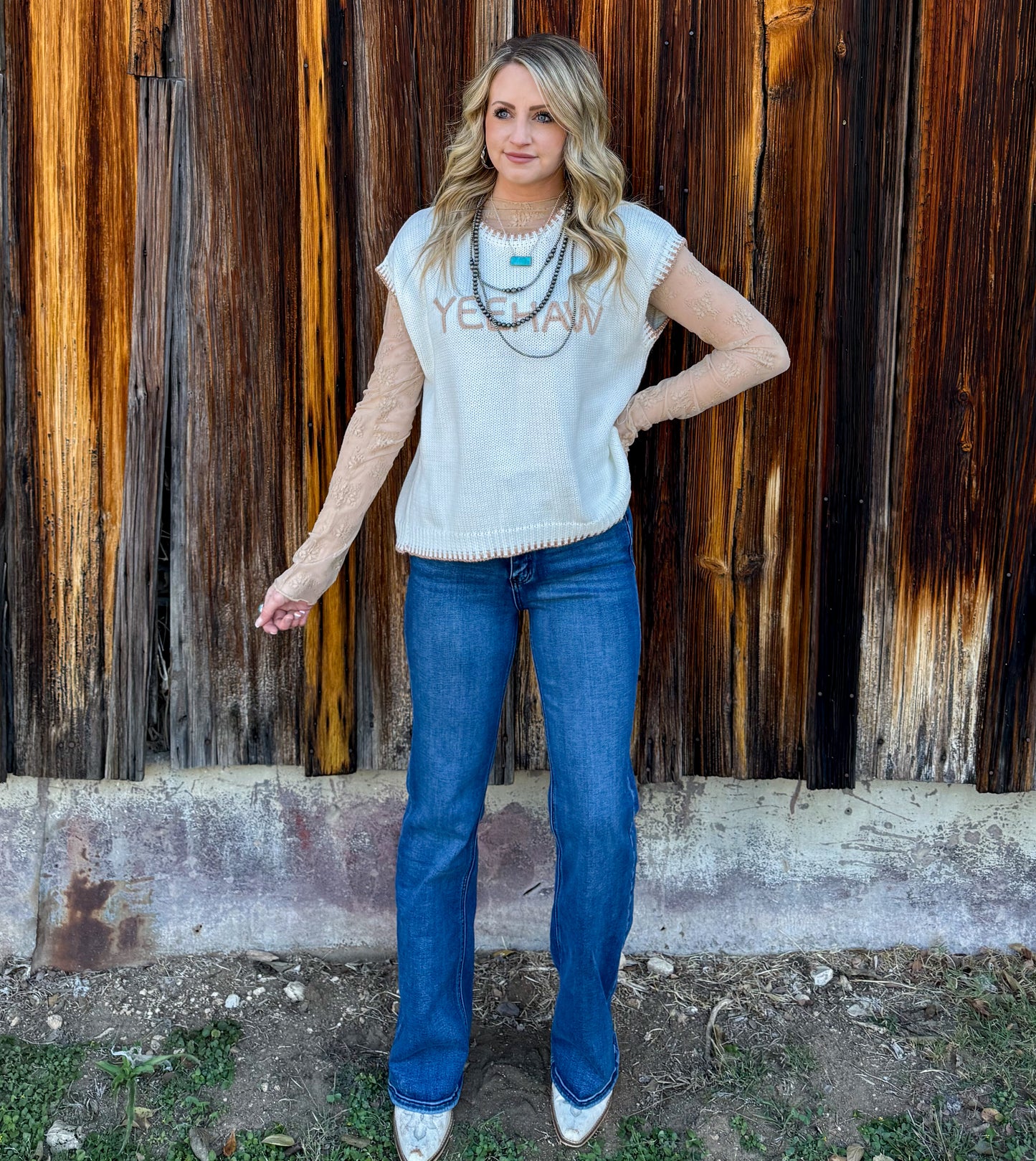 Yeehaw Embroidered Sweater Vest *Cream