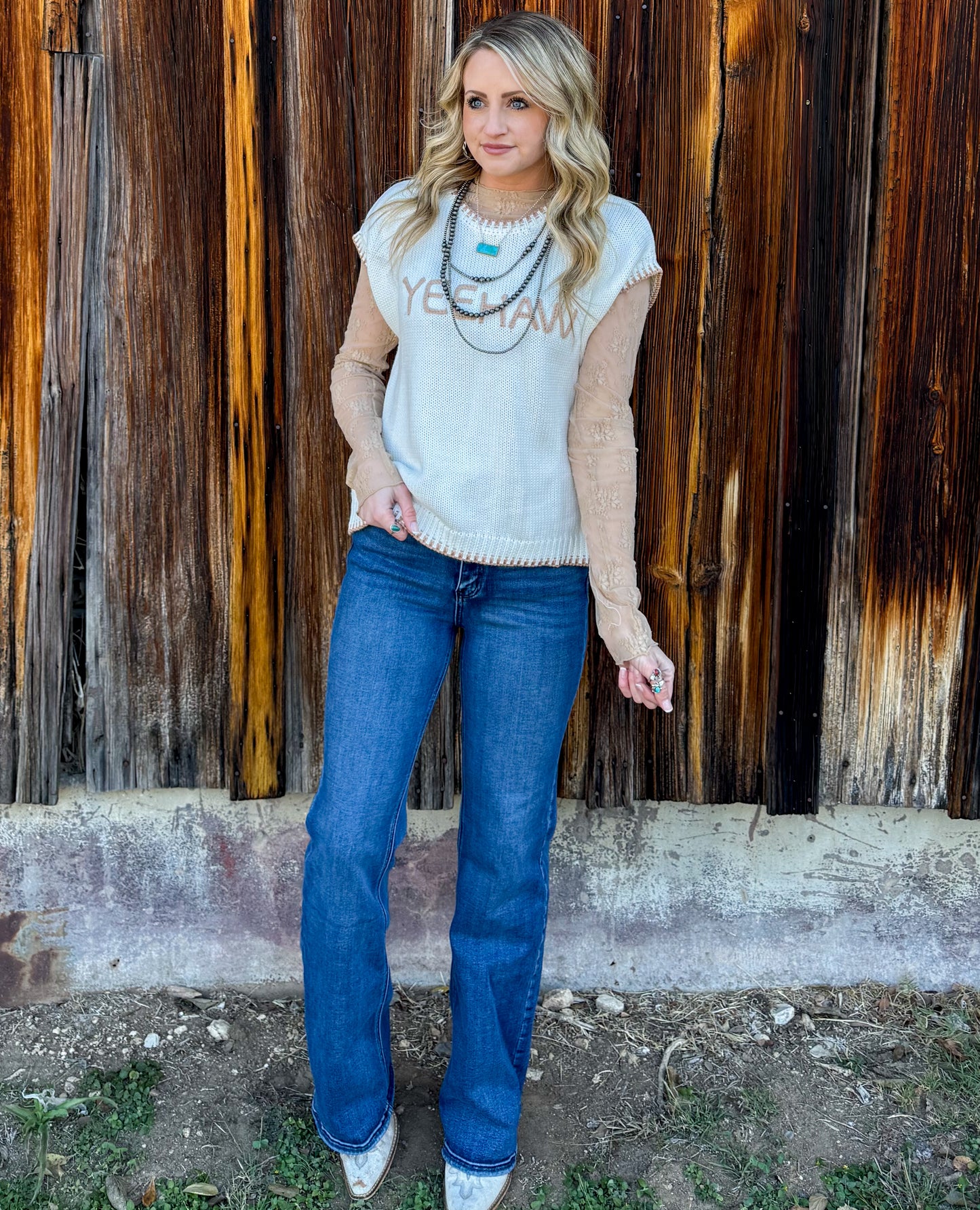 Yeehaw Embroidered Sweater Vest *Cream