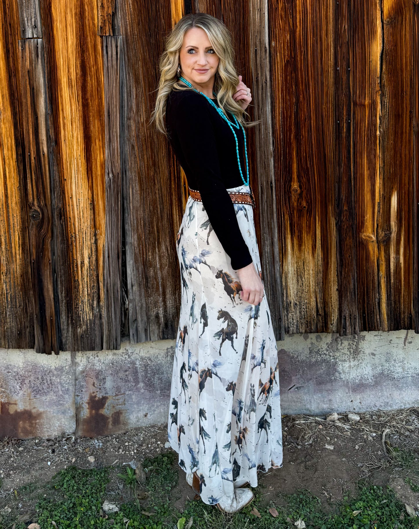 Painted Horses Mesh Maxi Skirt