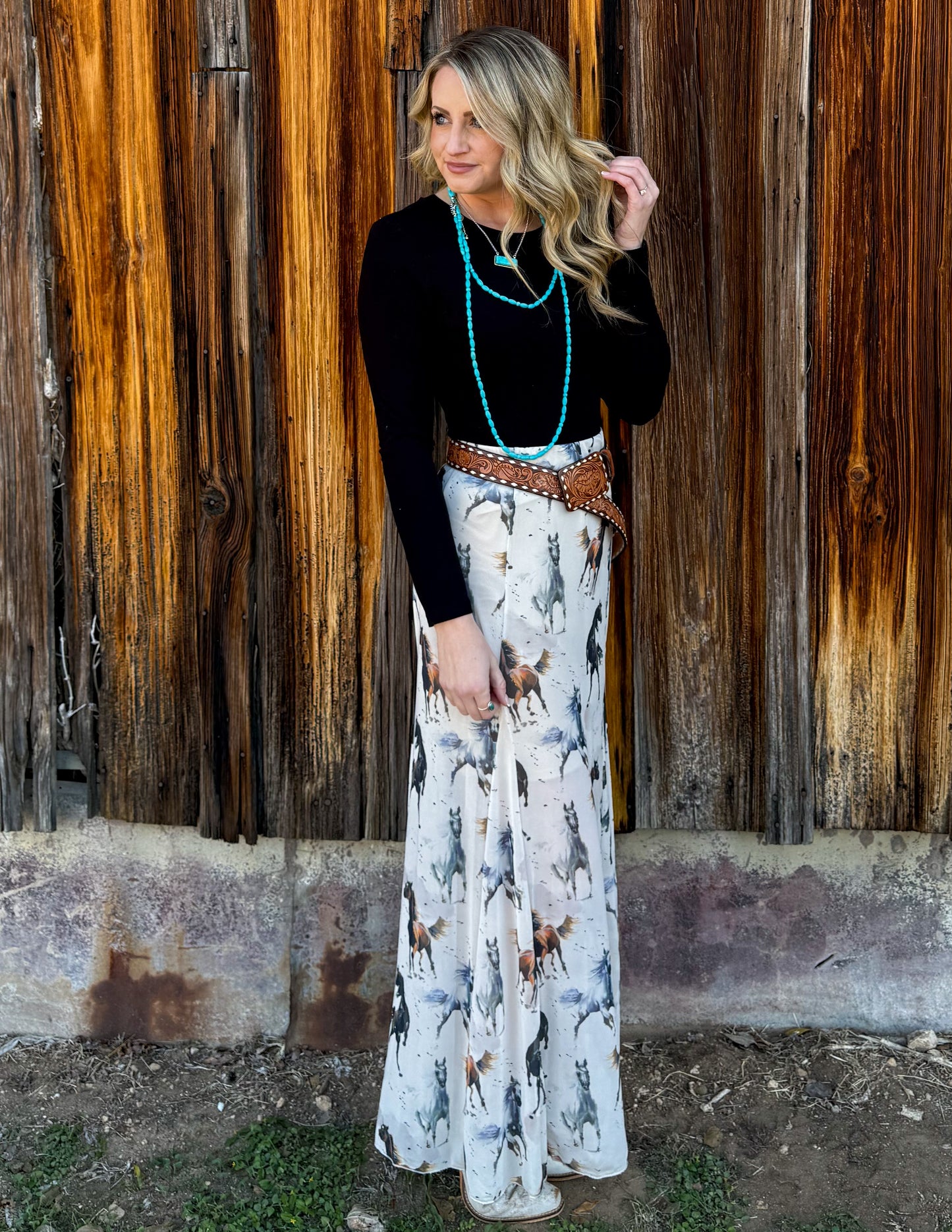 Painted Horses Mesh Maxi Skirt