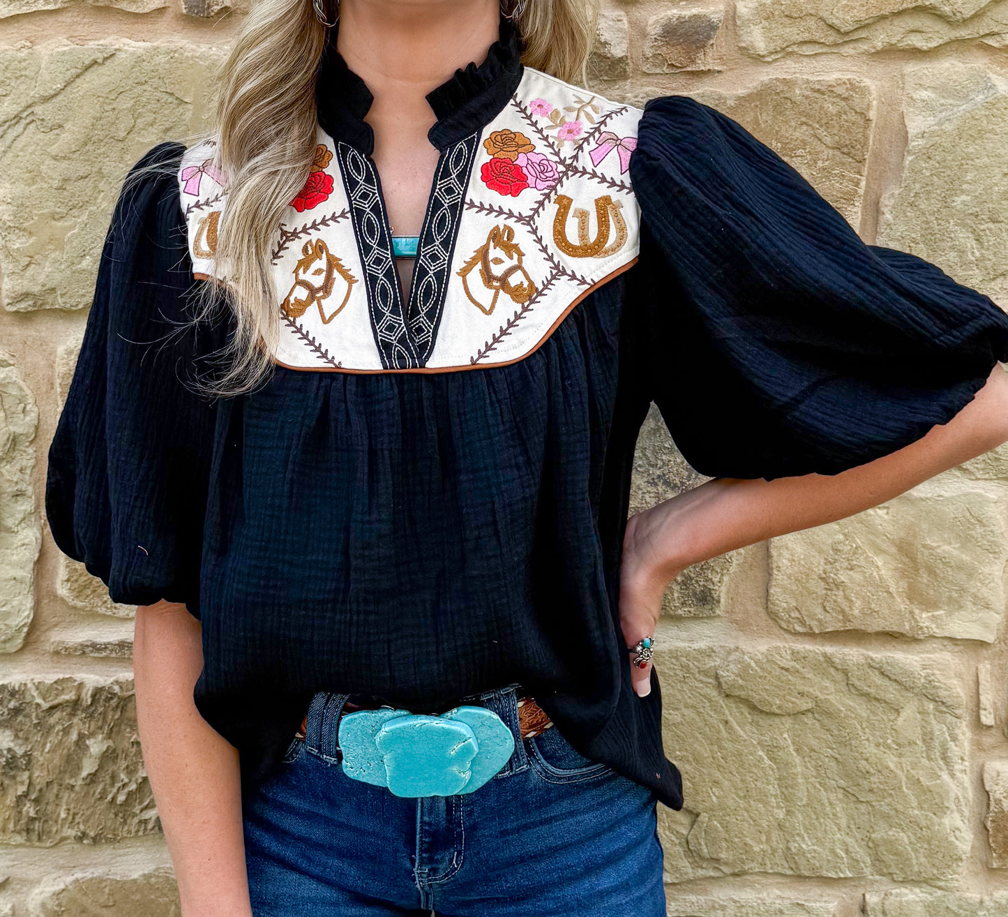 Western Embroidered Blouse *Black
