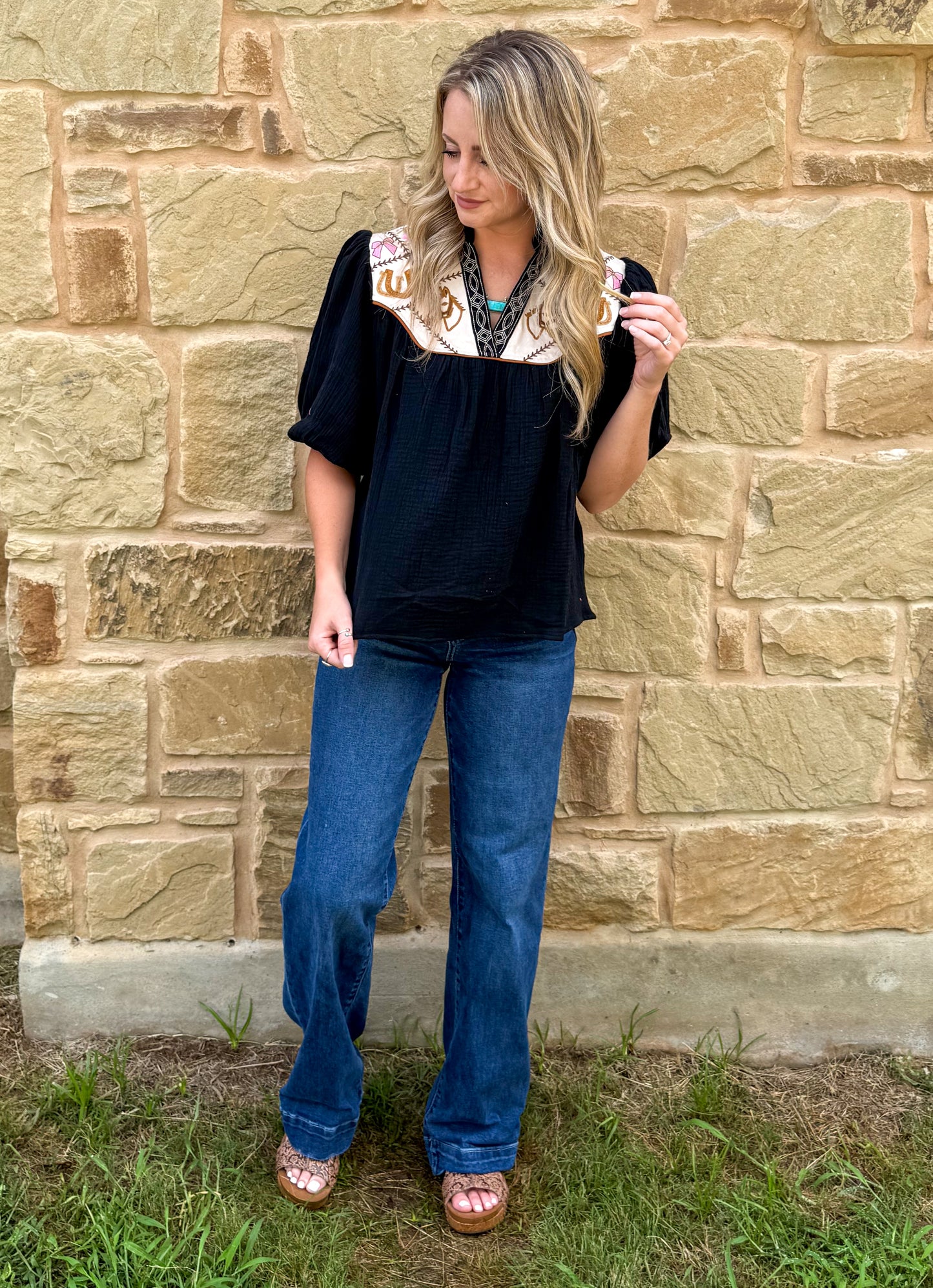 Western Embroidered Blouse *Black